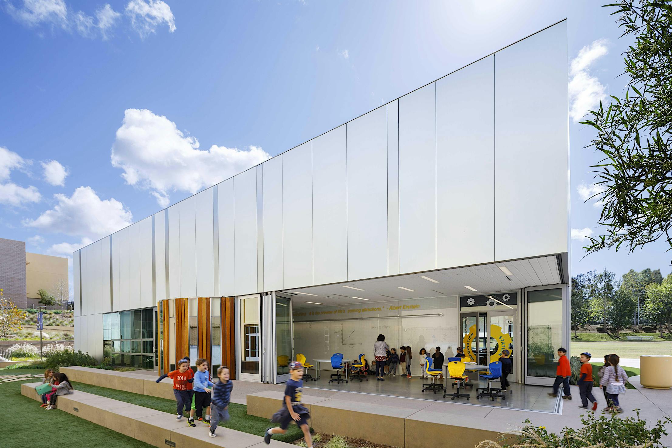 students-play-outside-of-flexible-classroom