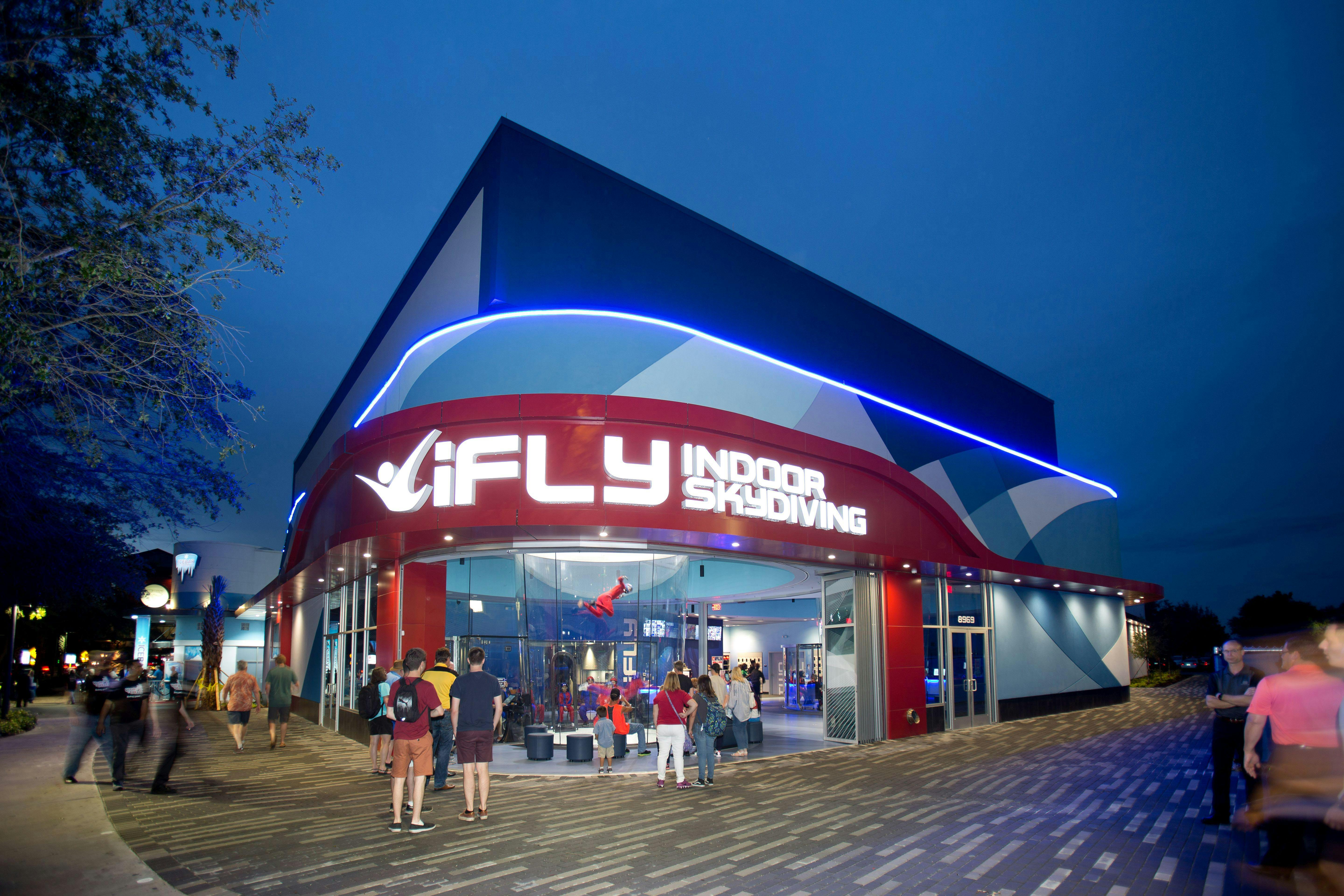 iFly storefront design with NanaWall HSW sliding Glass Walls