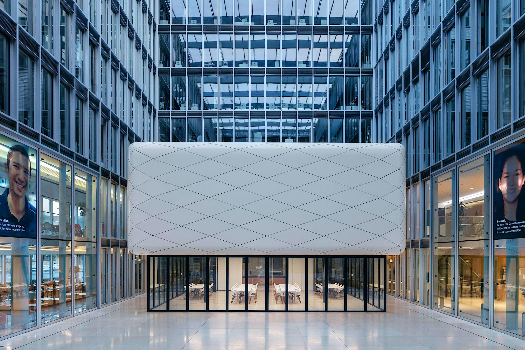 Office courtyard pavilion with the cloud and sliding glass wall