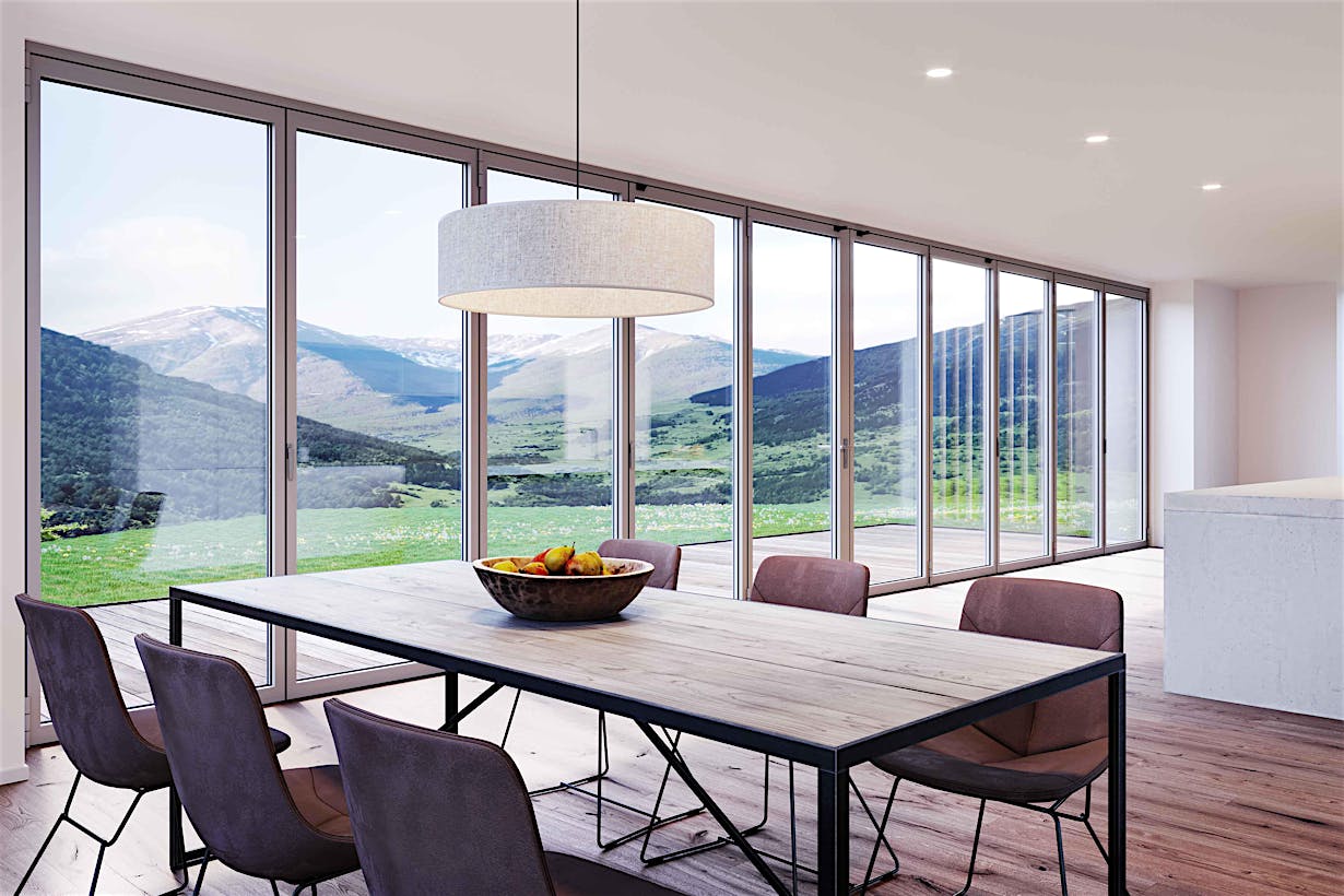 large folding glass wall bringing the indoor/outdoor lifestyle