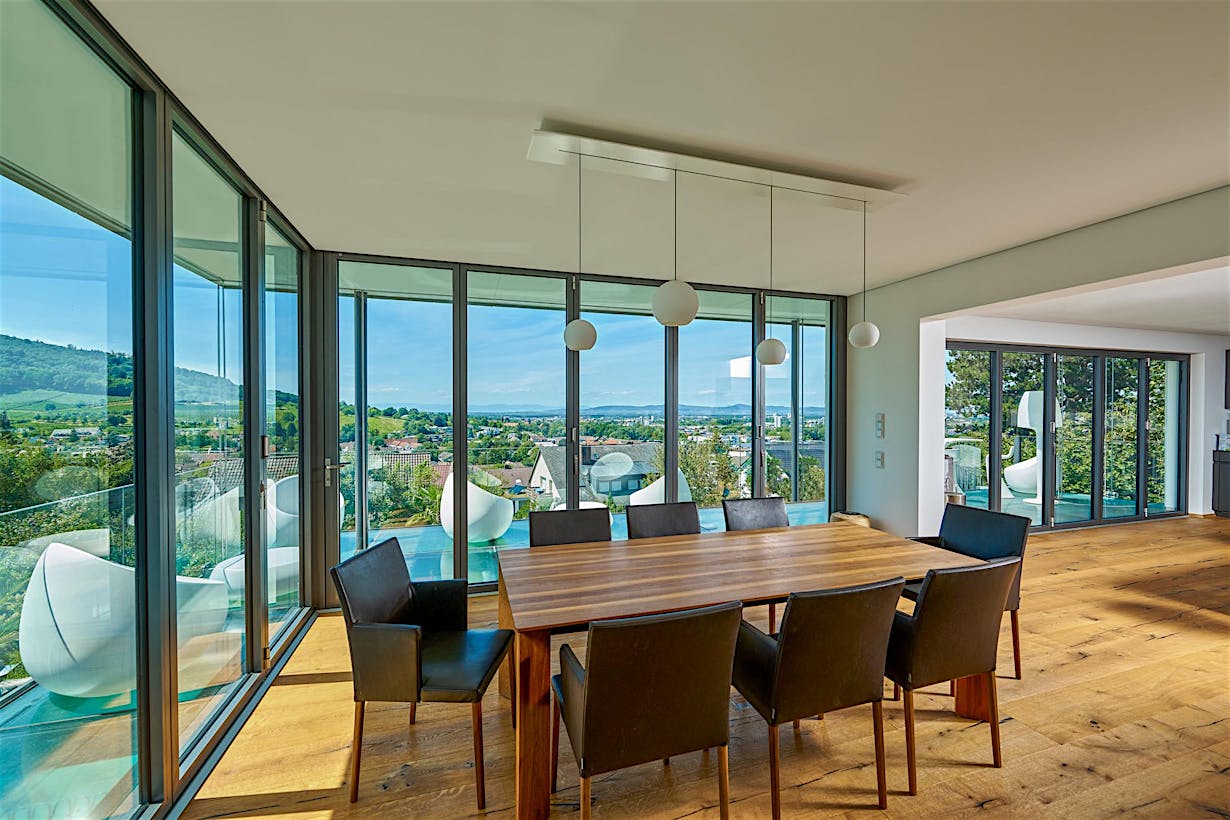 aluminum framed opening glass walls