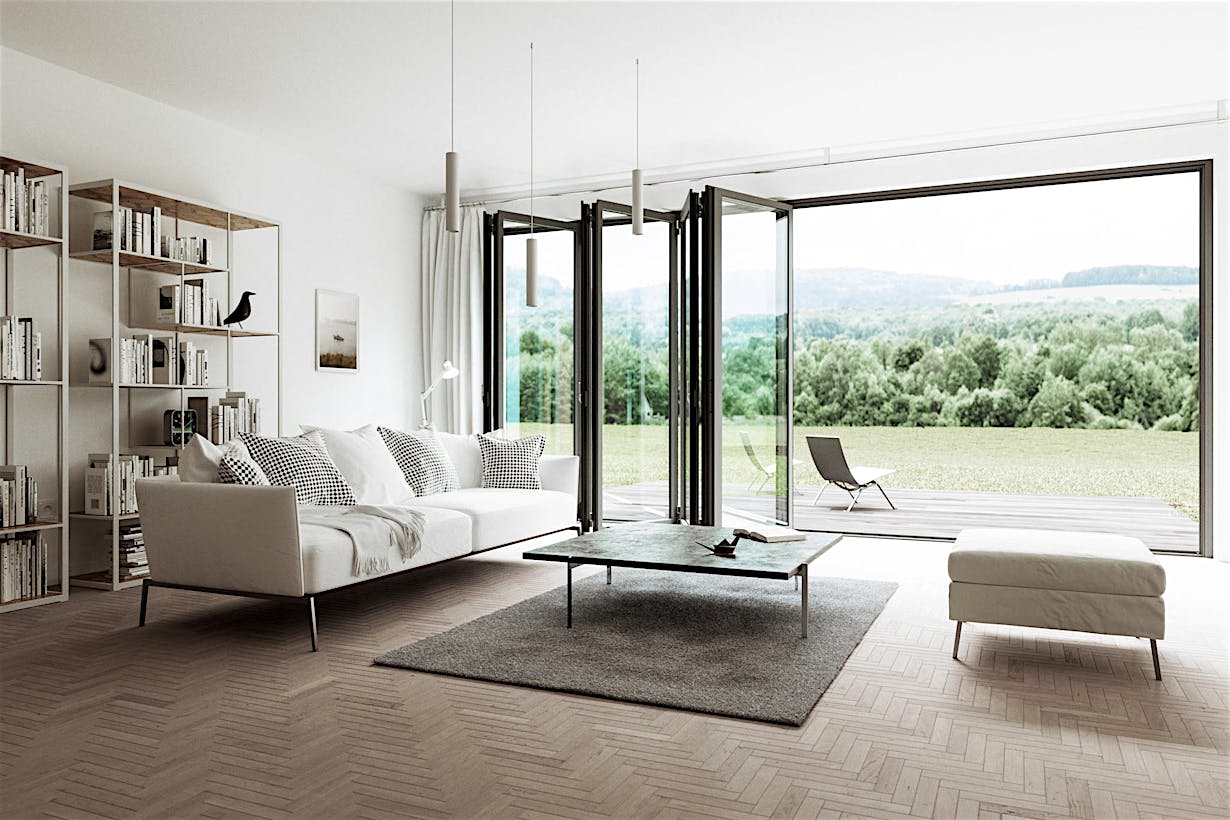 biophilc design prinicples in contemporary home design with folding glass wall
