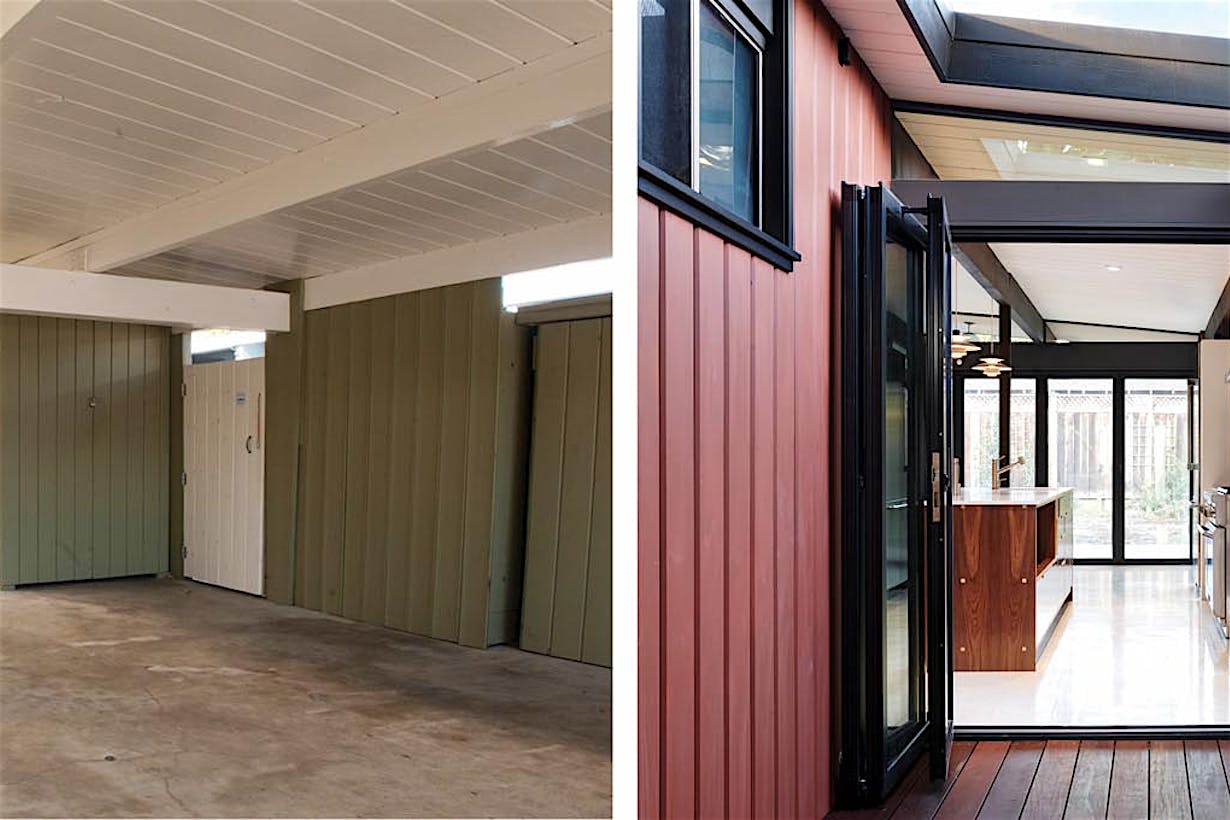 Eichler homes carport before and after remodel with folding glass wall SL60