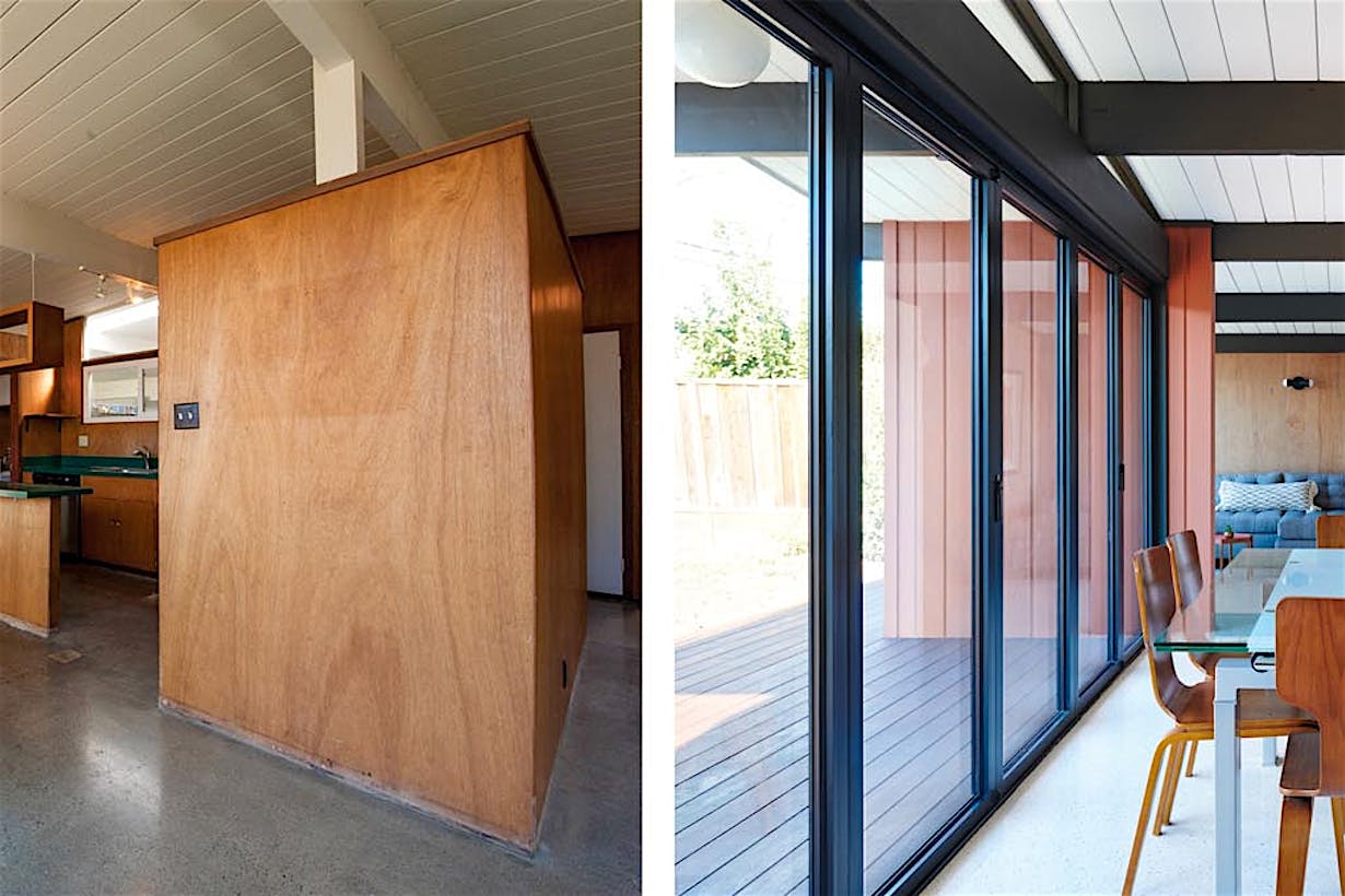 opening the dining room of eichler home to the backyard with NanaWall folding door