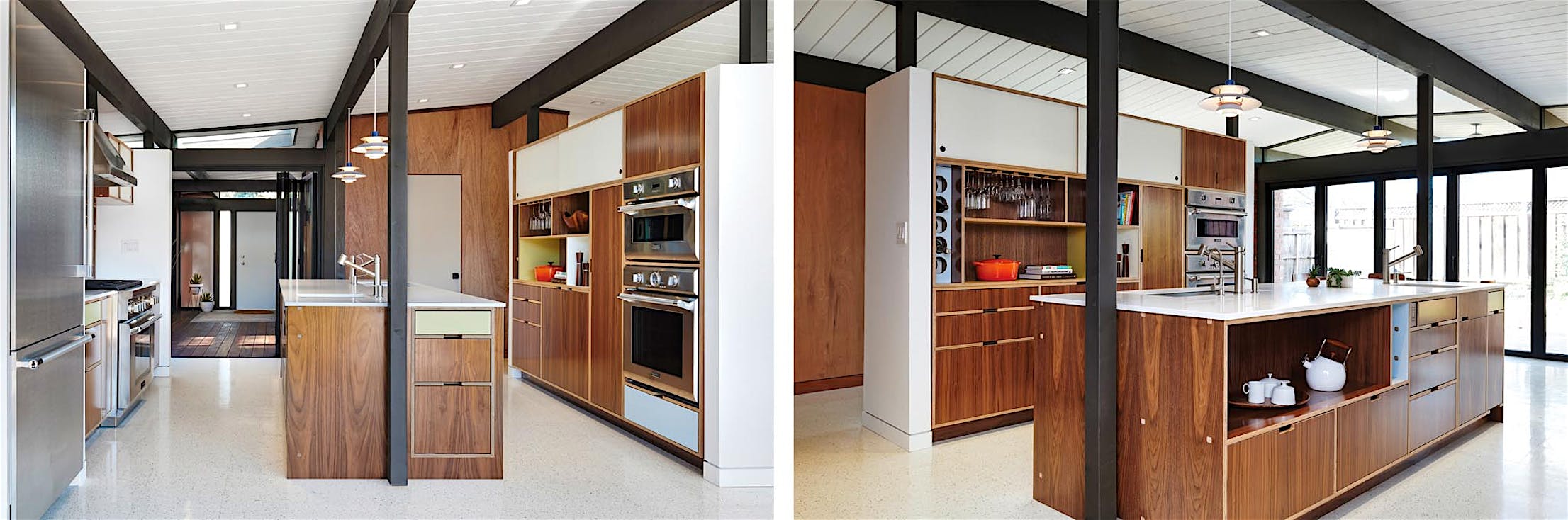 Eichler kichen remodel filled with light from large folding glass wall