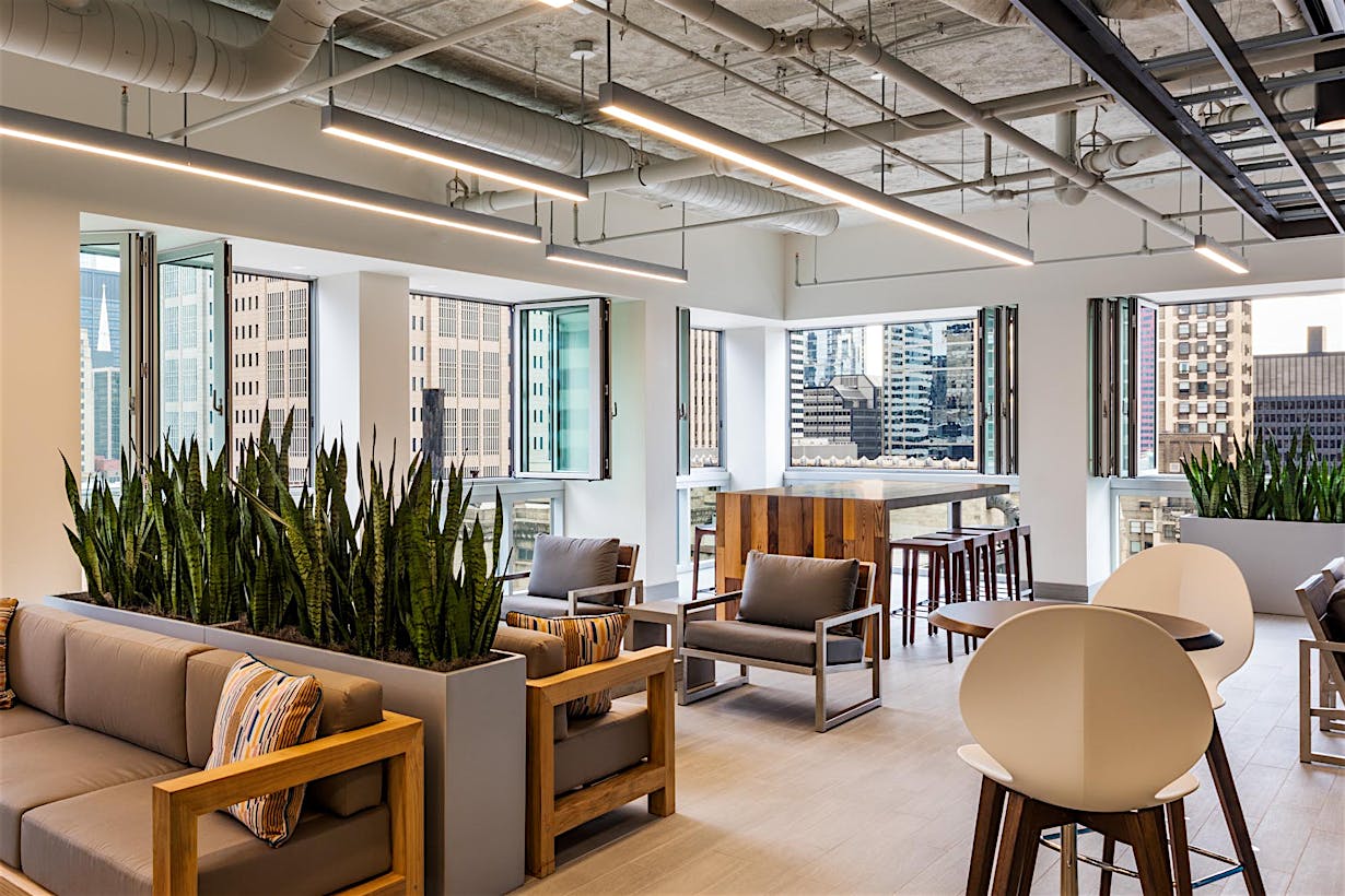 indoor outdoor amenties floor with window walls for year round use on the 28th floor