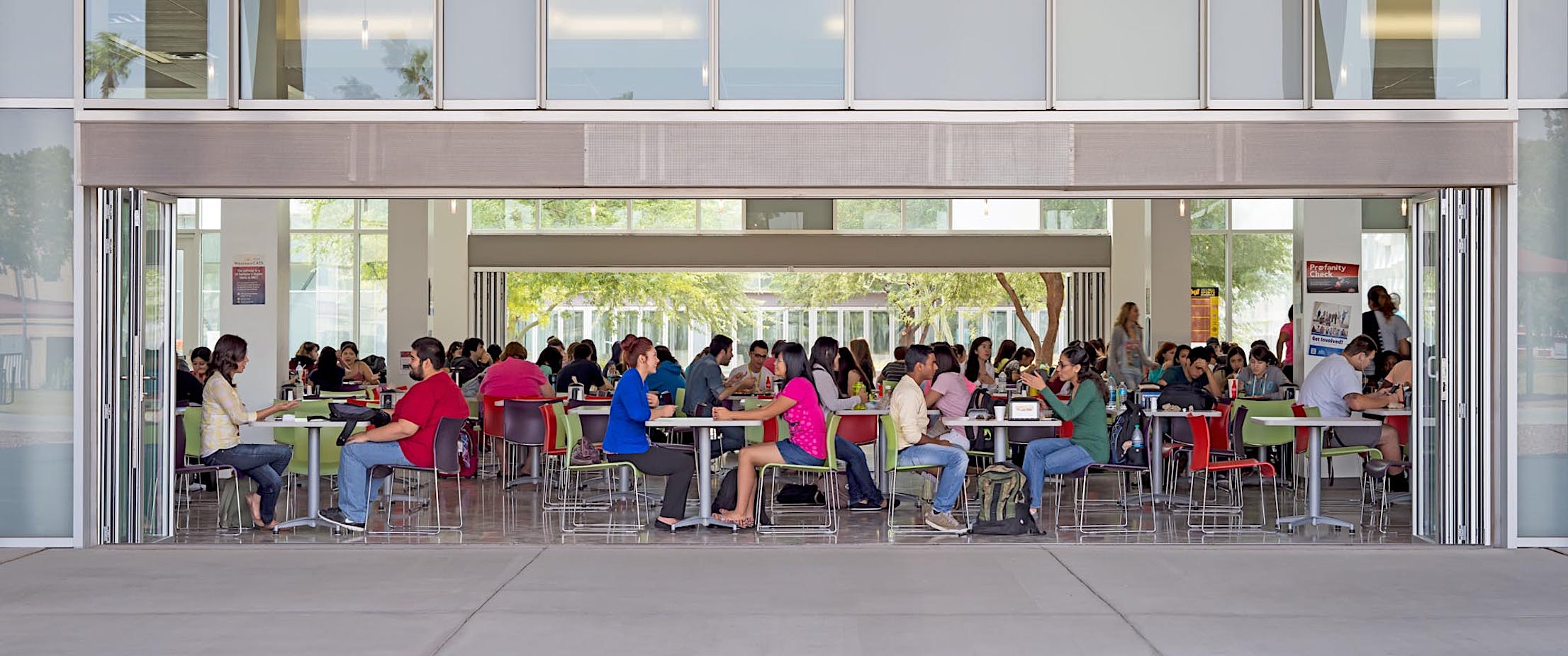 arizona western university indoor/outdoor cafateria with two folding glass walls for fresh air