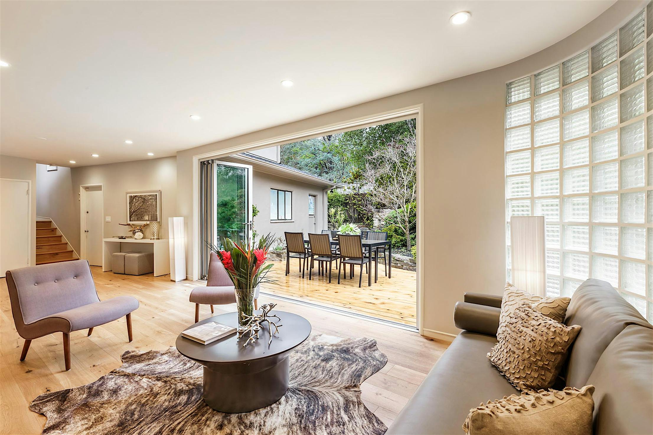 bifold door to the outside in living room remodel