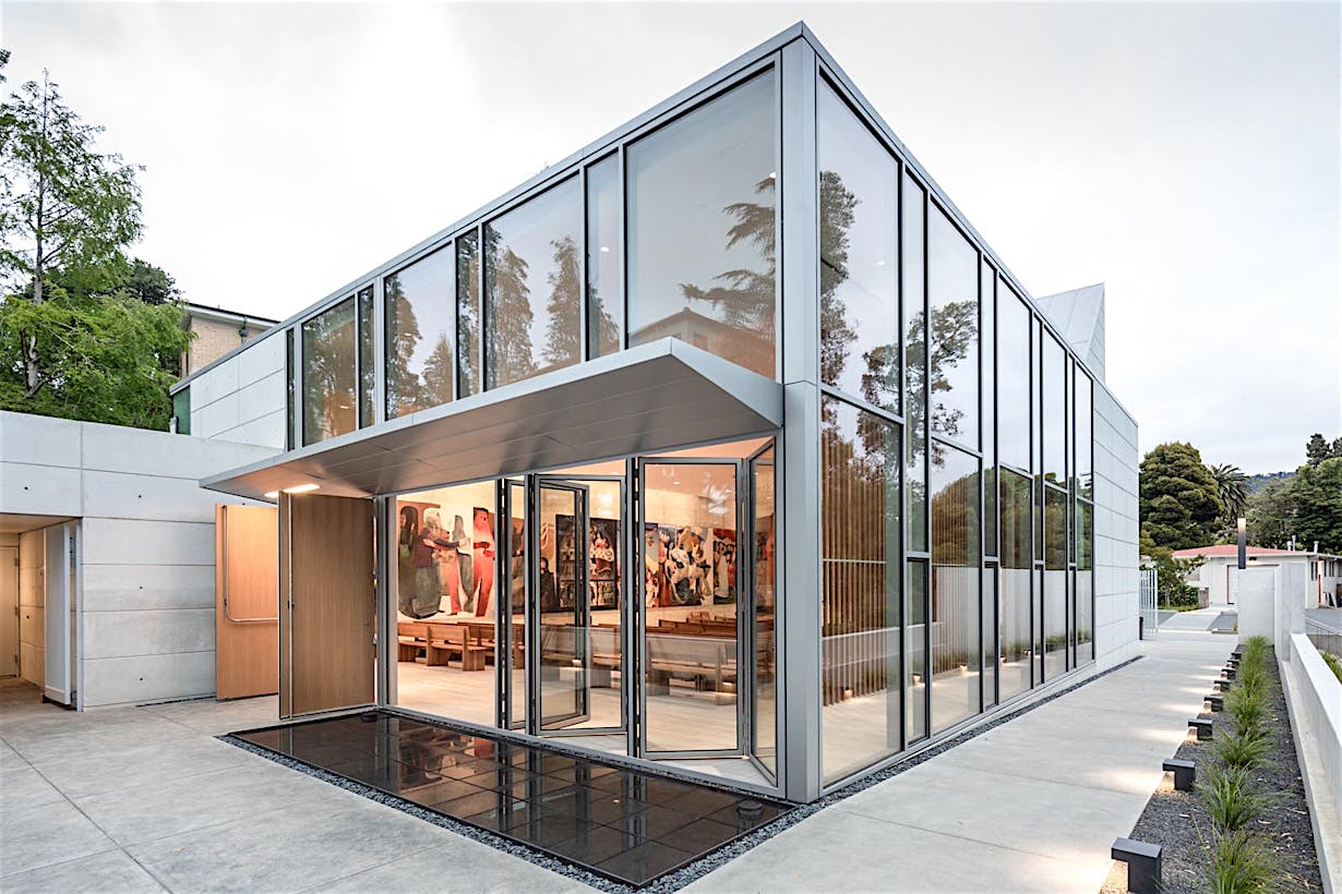 saint mary's new chapel design with opening glass walls