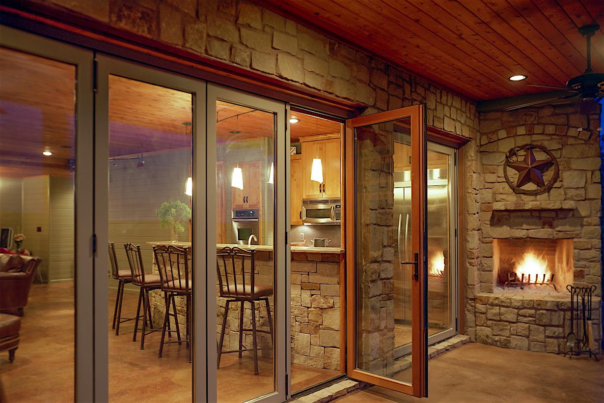 wood opening glass wall