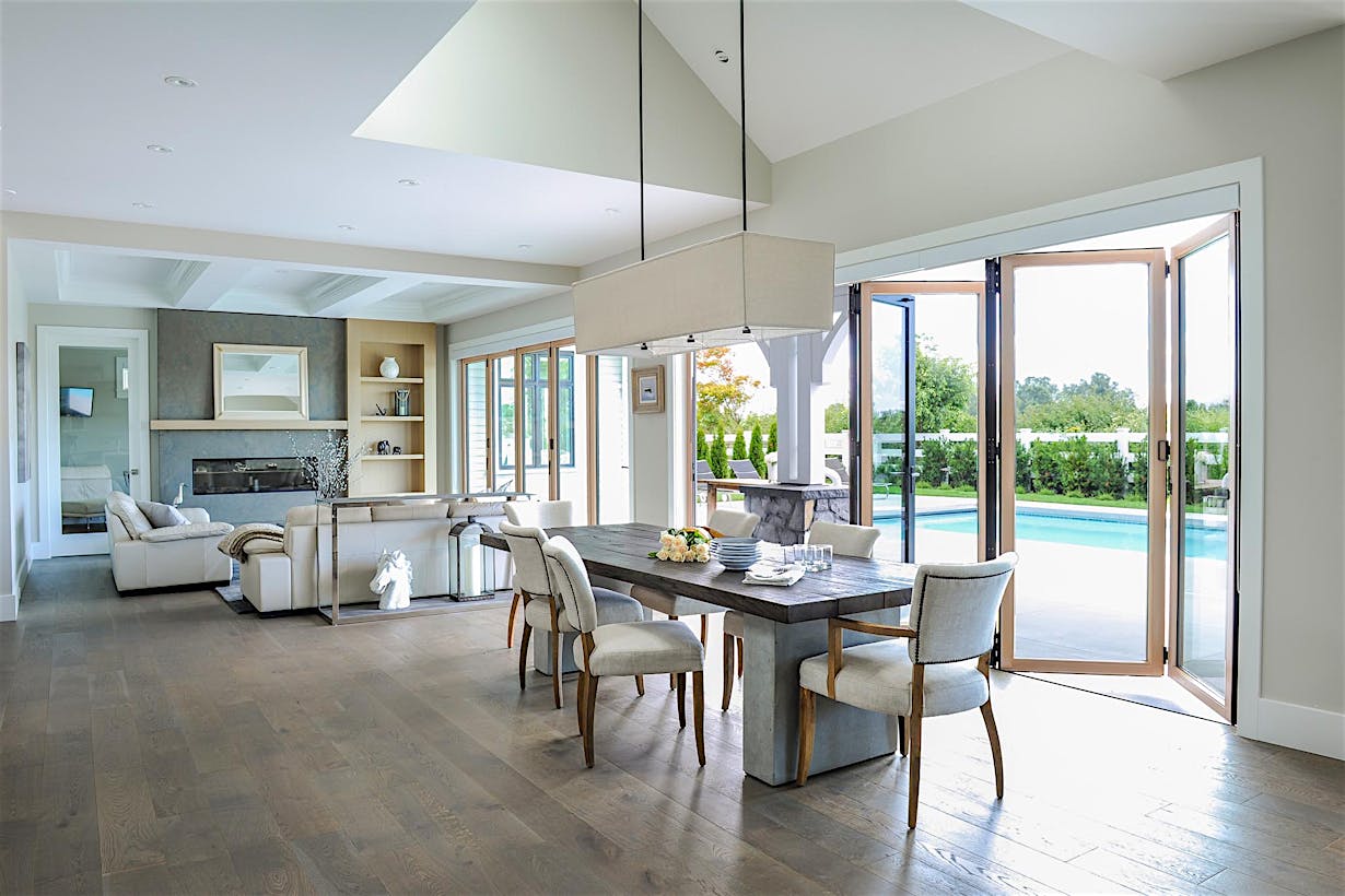 Wood framed opening glass walls