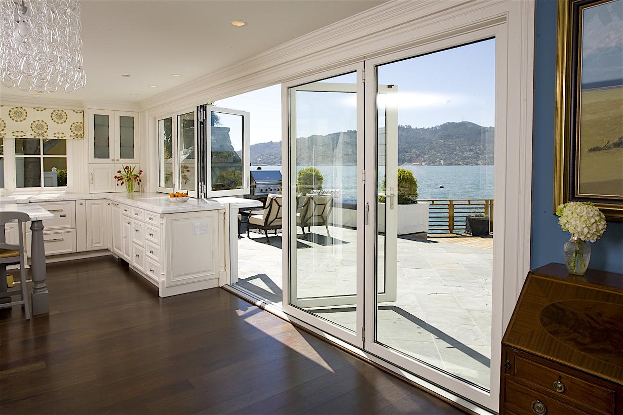 wood framed opening glass walls