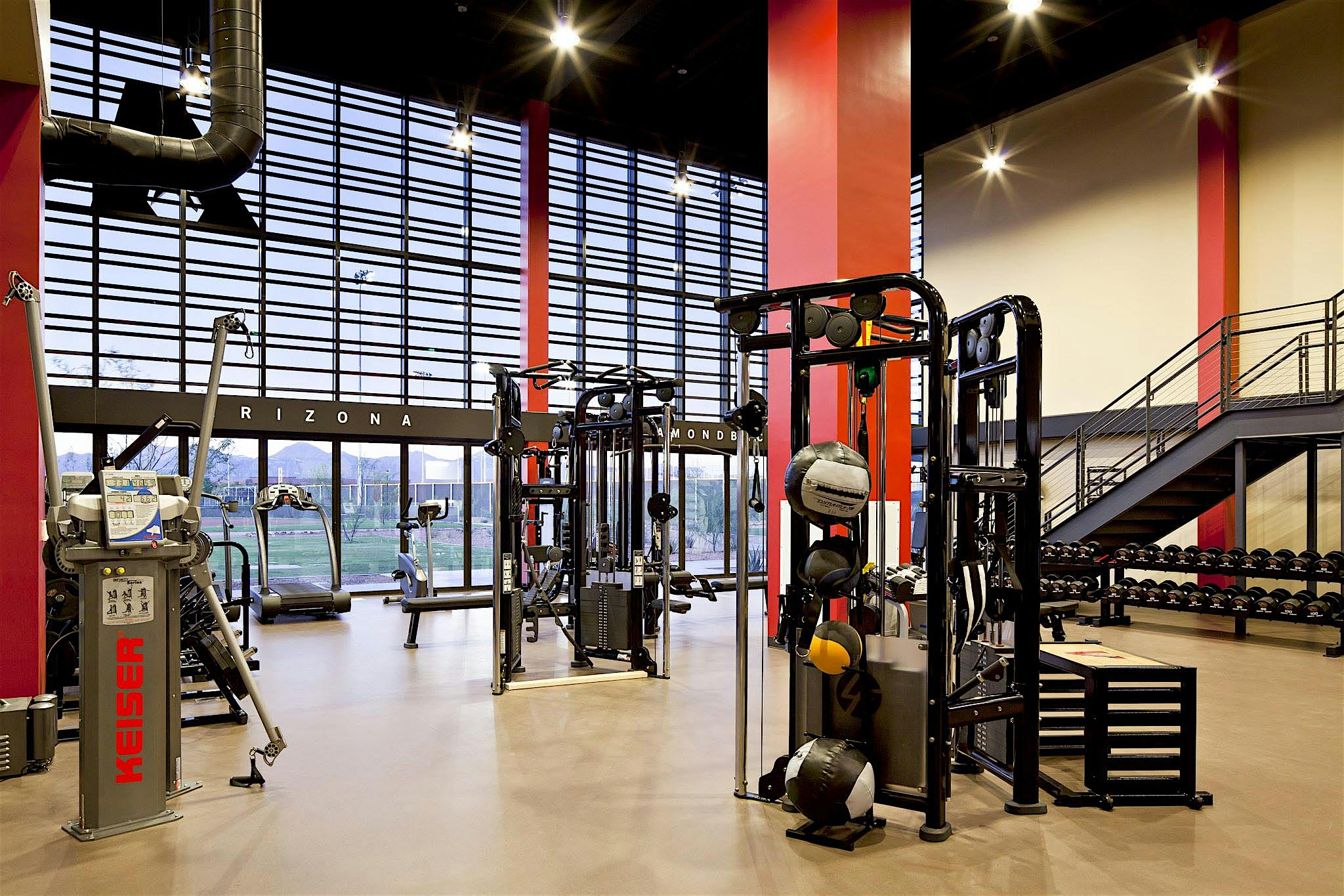 fitness center design with opening glass walls