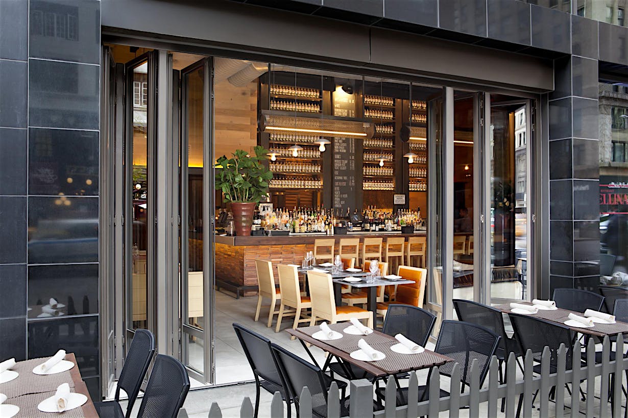 open restaurant design with folding glass walls