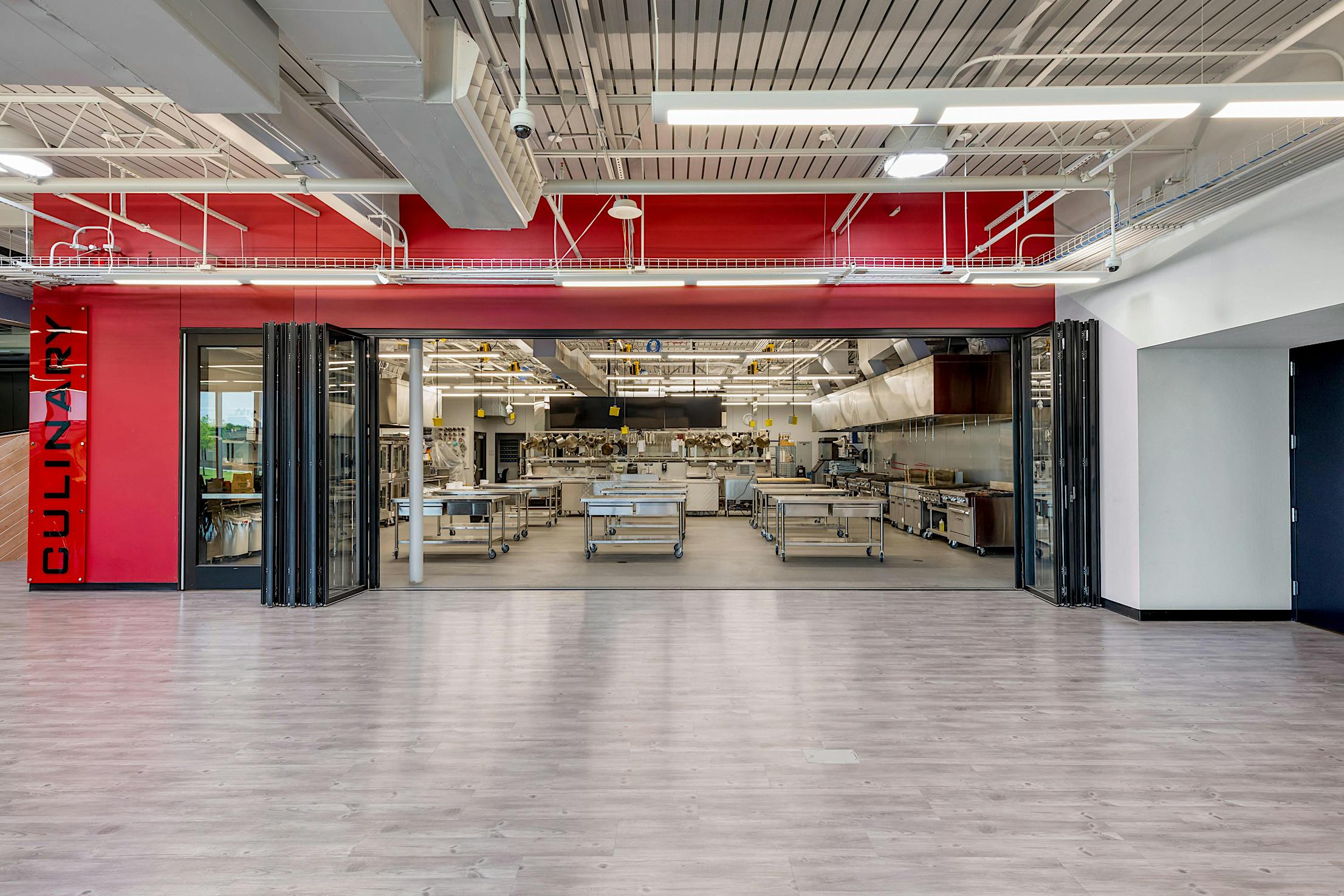 career and technical education with folding glass walls