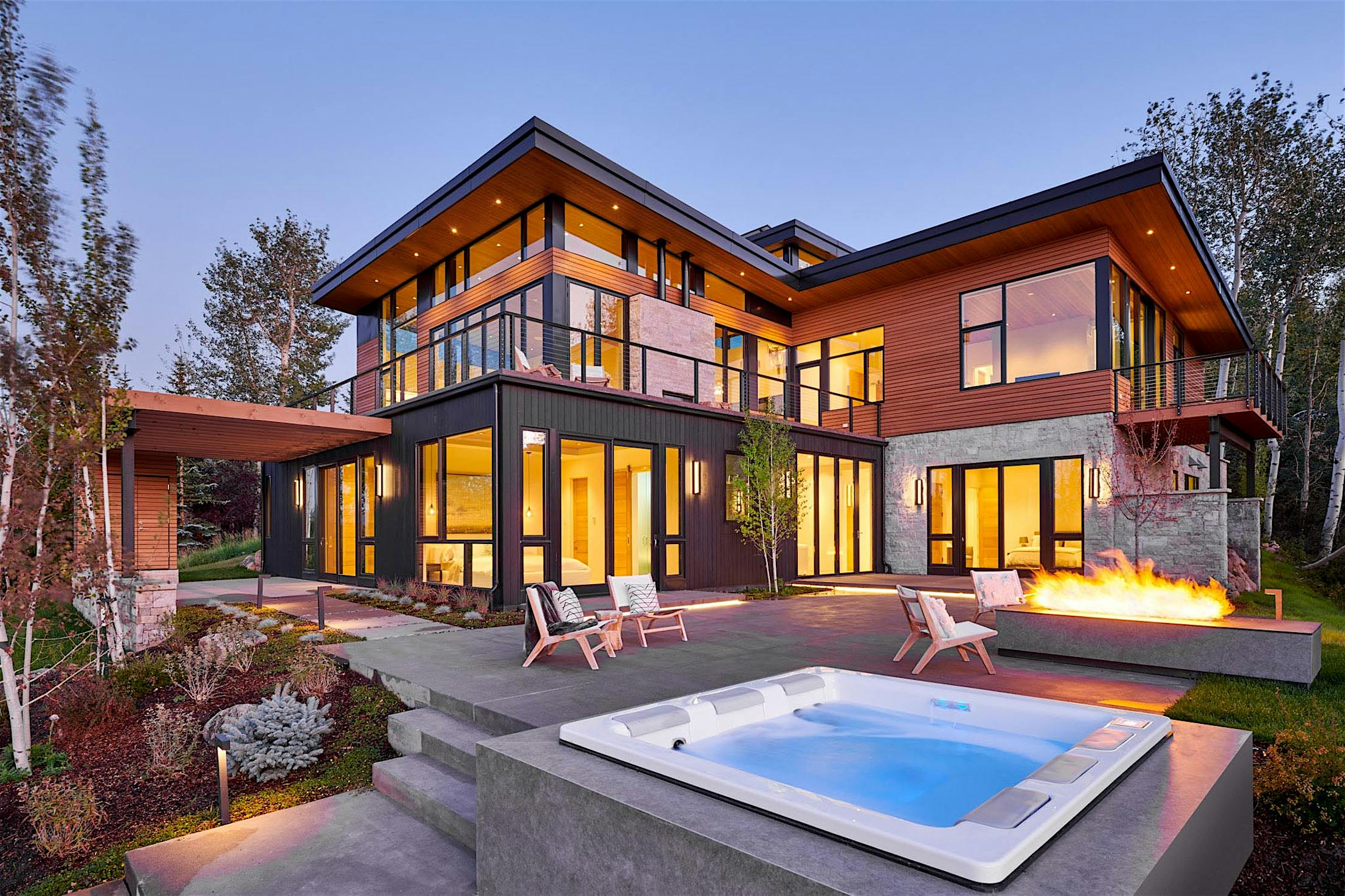 operable glass walls in modern mountain home in Snowmass Colorado