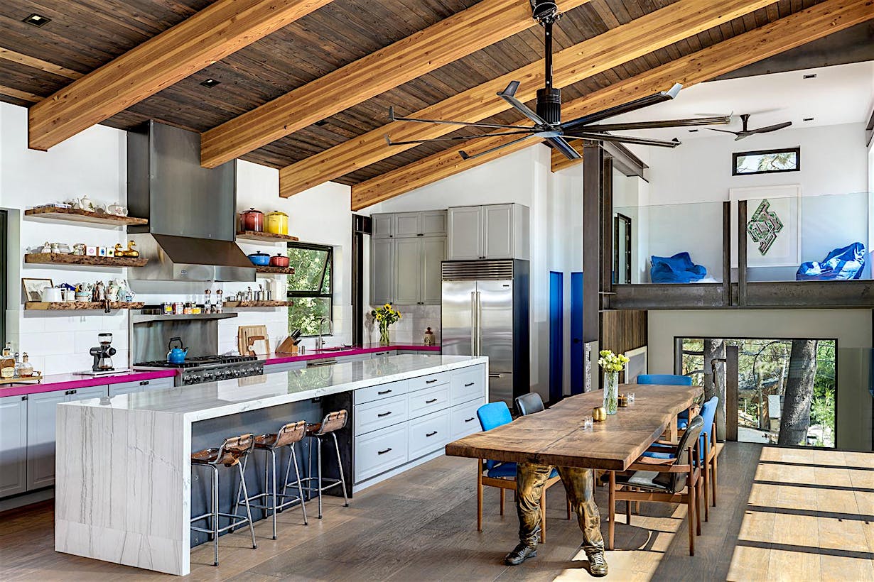 funky winter getaway in Lake Tahoe with aluminum framed folding doors