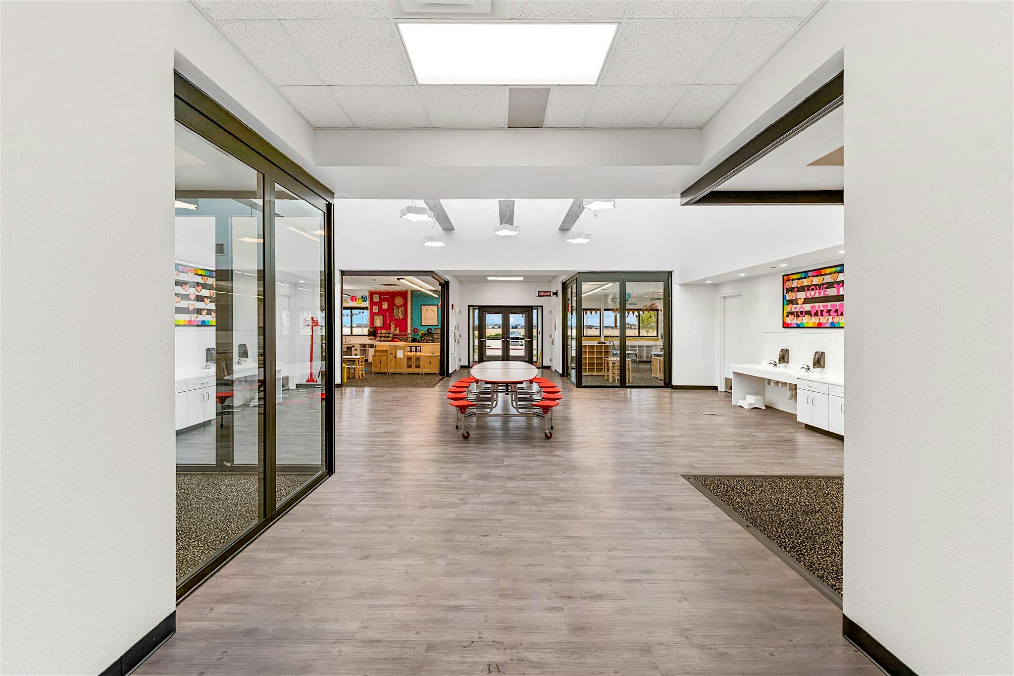 learning hub design with sliding glass walls