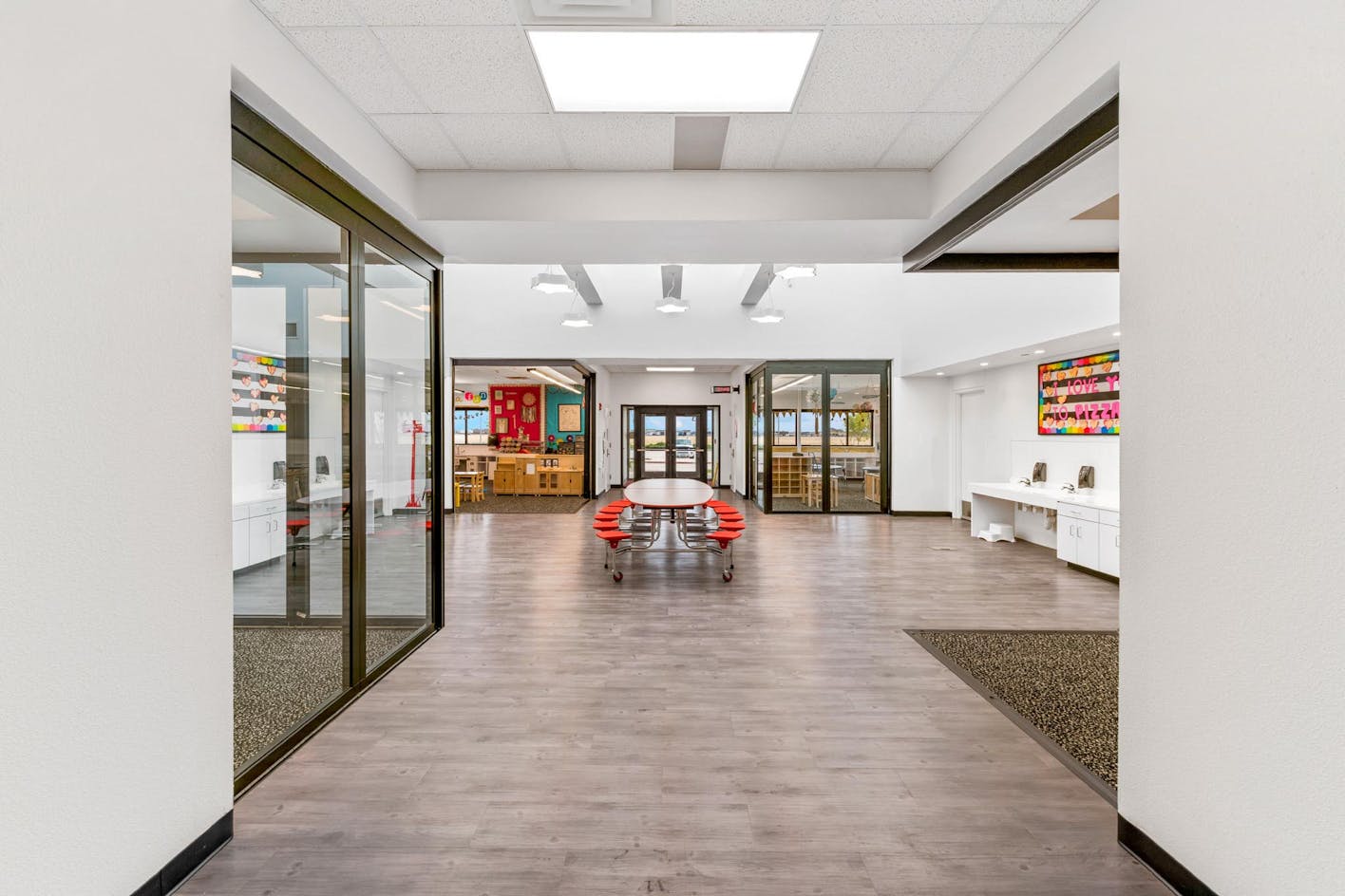 learning hub design with sliding glass walls