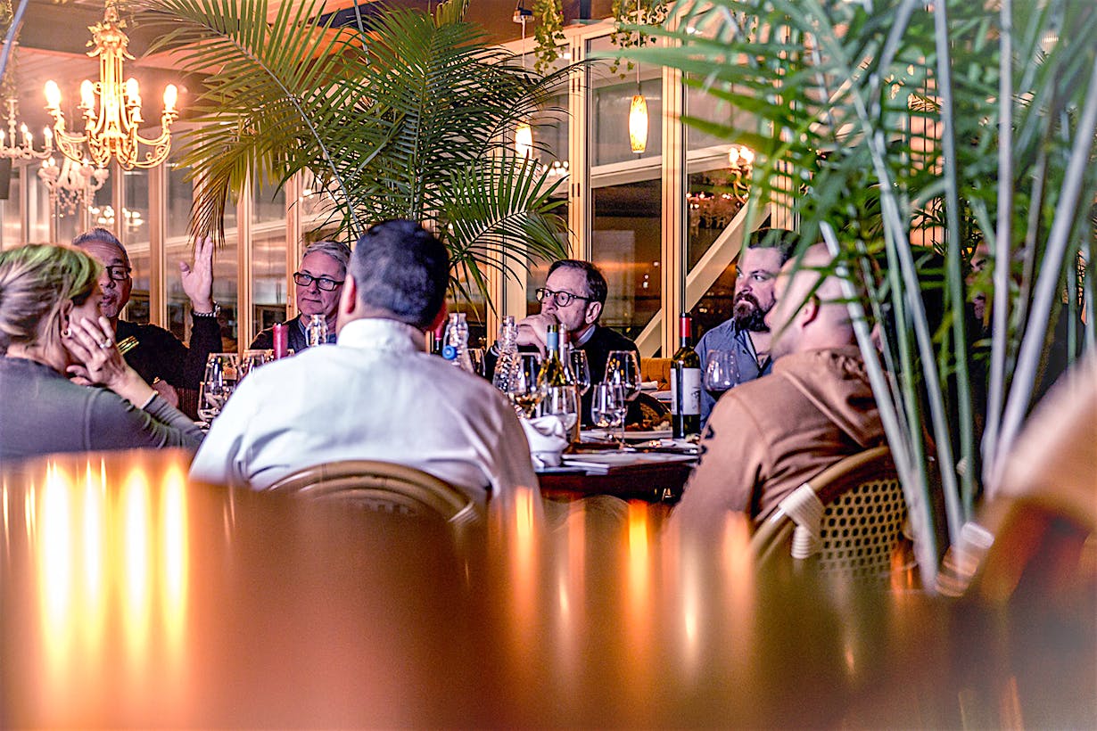 collapsible glass walls in rootop restaurant