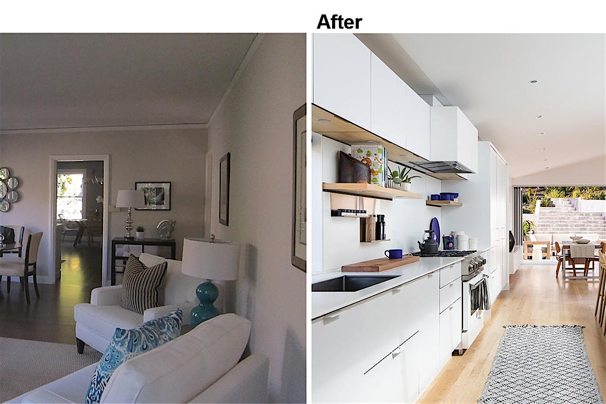 before and after transformation with retractable patio door