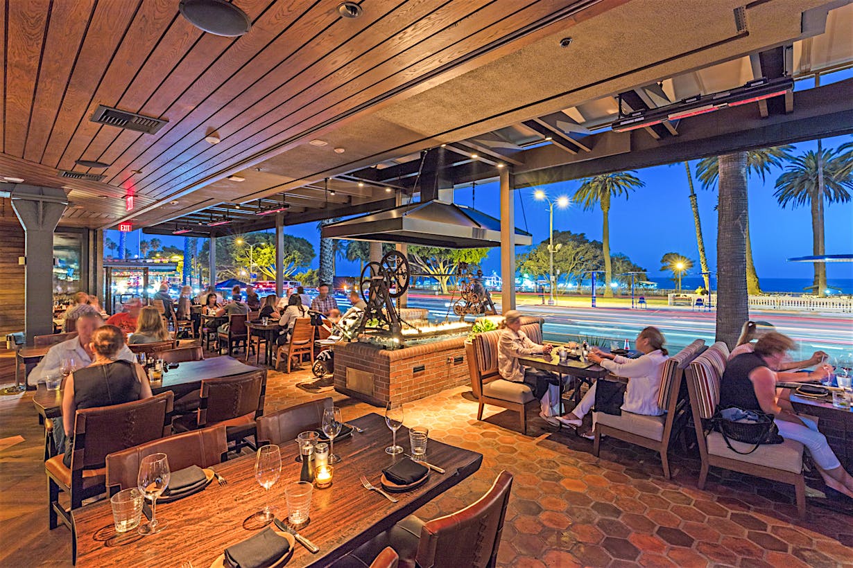 sliding glass door system in seaside restaurant