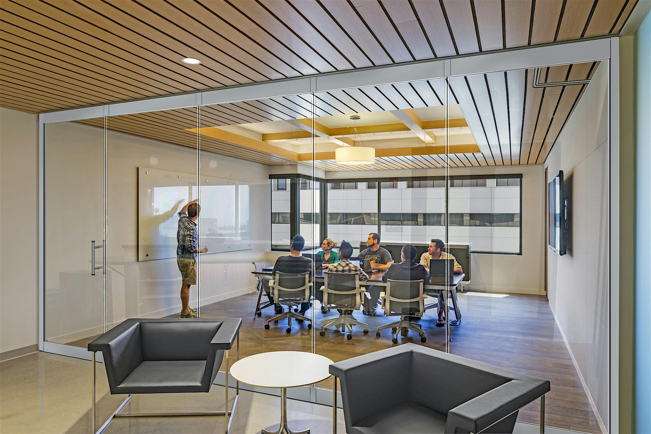 sound control with opening interior glass partition walls for offices