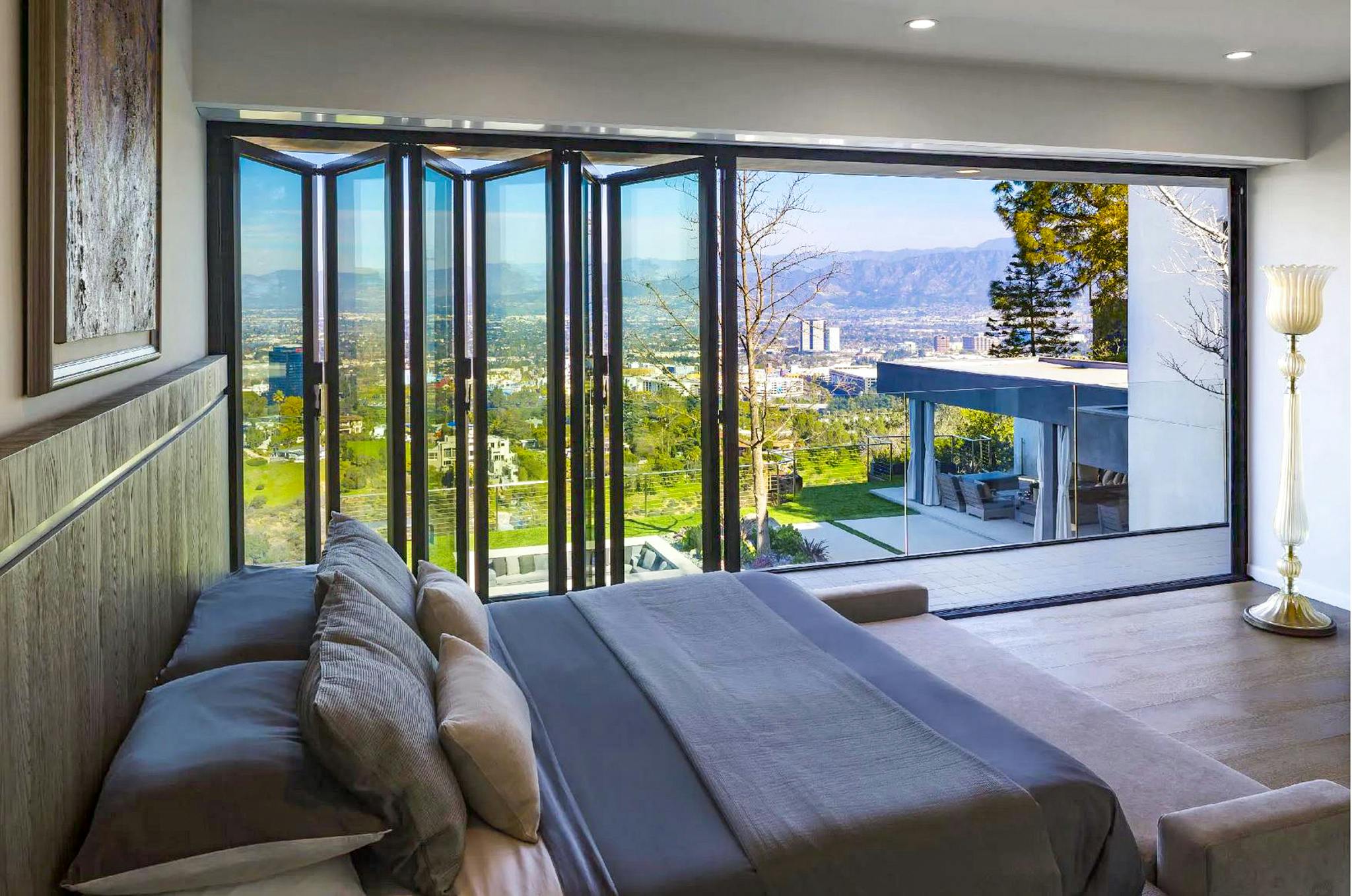 view of Los Angeles through collapsible glass doors