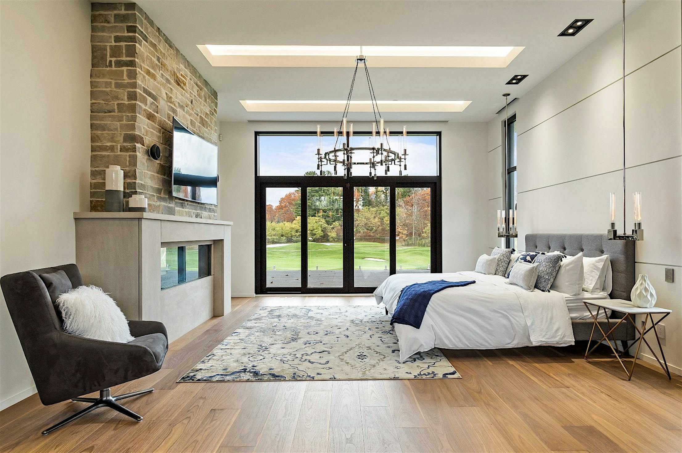exterior glass wall systems in a bedroom