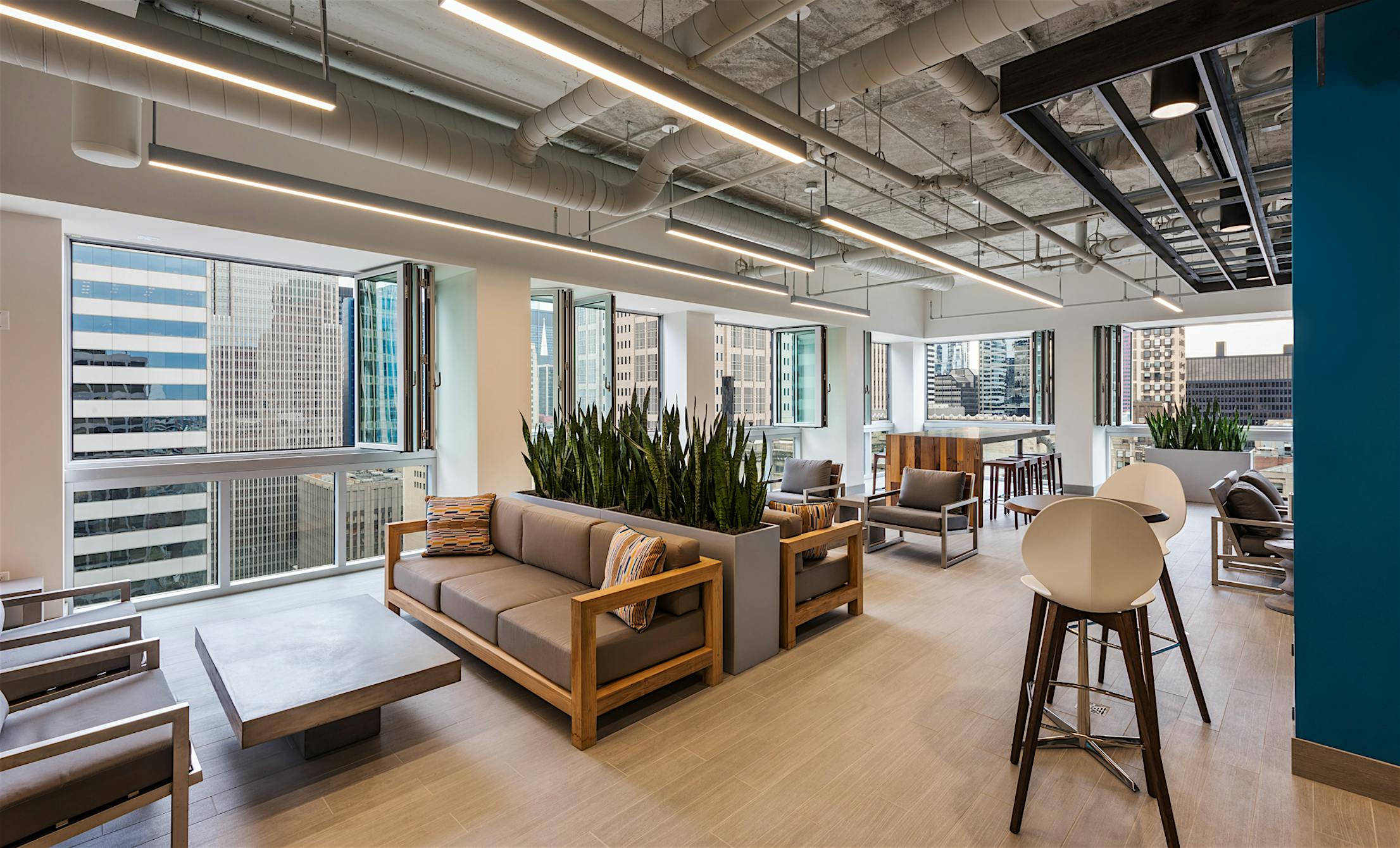 office design with exterior glass wall systems