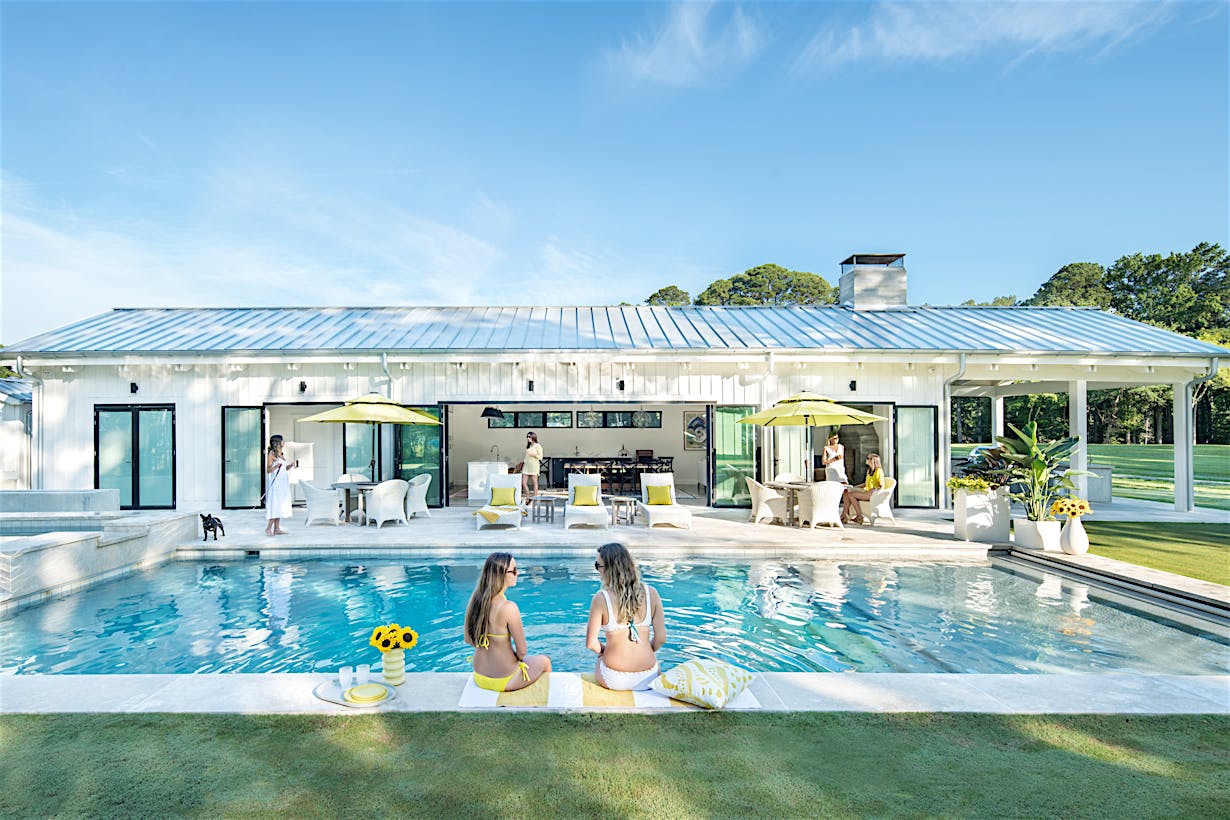 accordion glass doors with 180-degree stacking in pool house