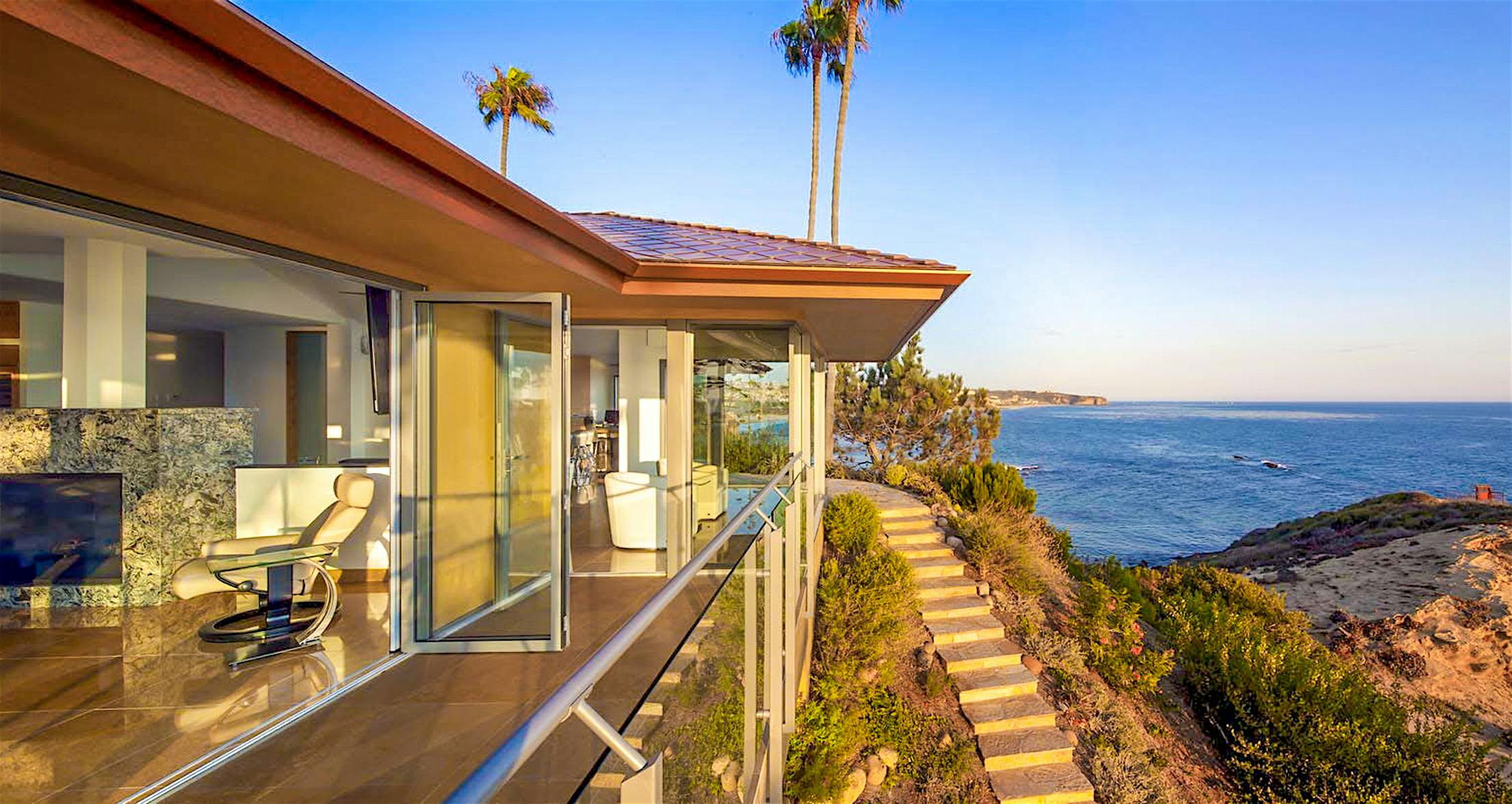 residential glass walls in oceanfront home