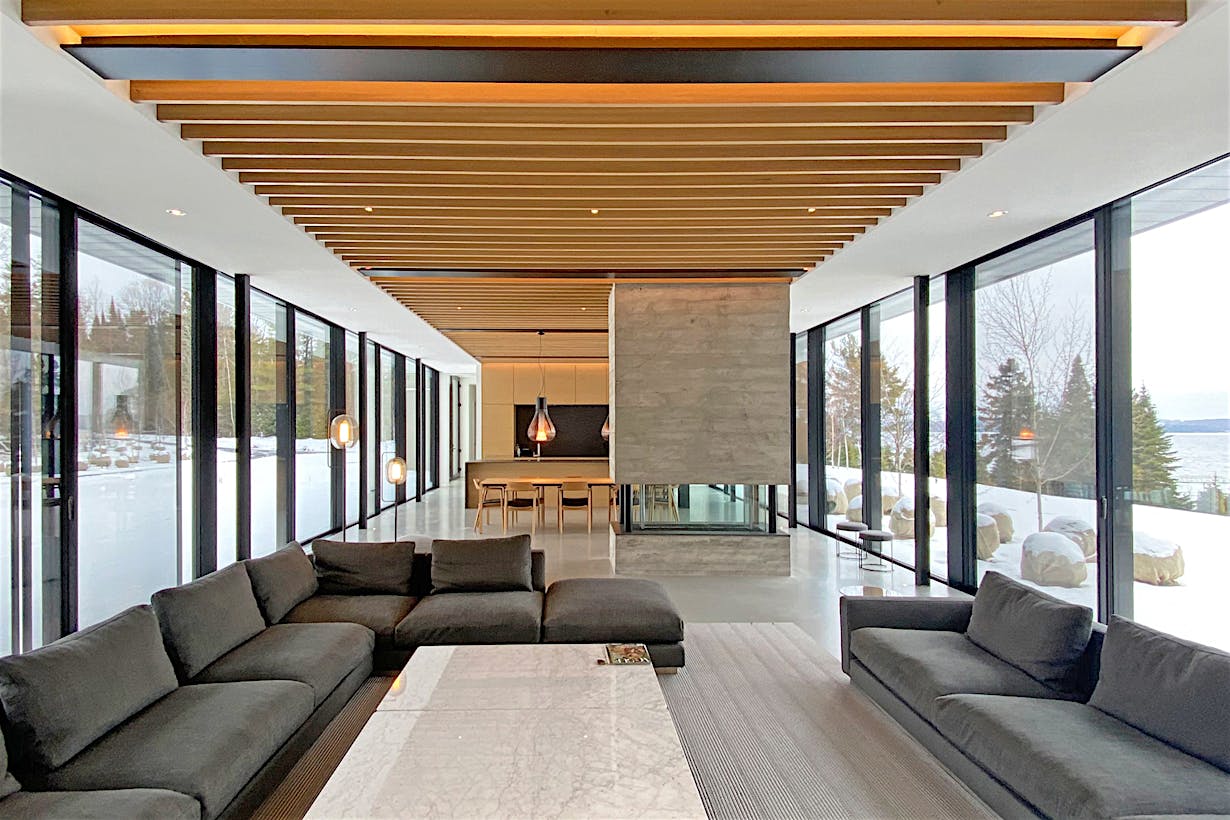 aluminum moveable glass walls in modern home