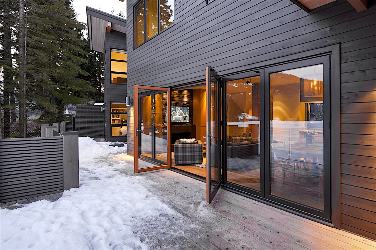 folding moveable glass doors in snow