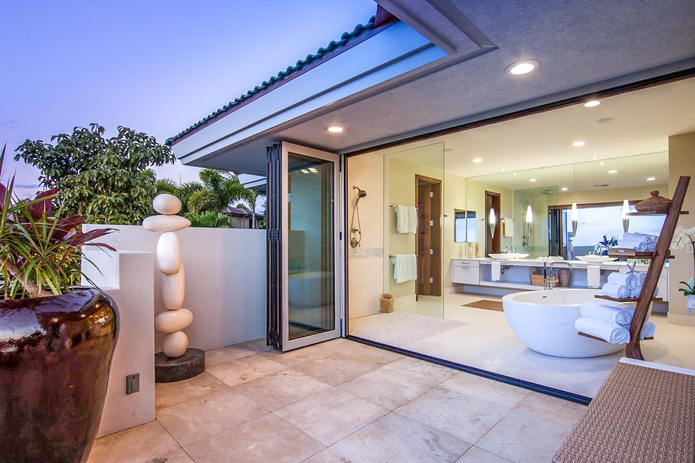 accordian style glass doors in bathroom