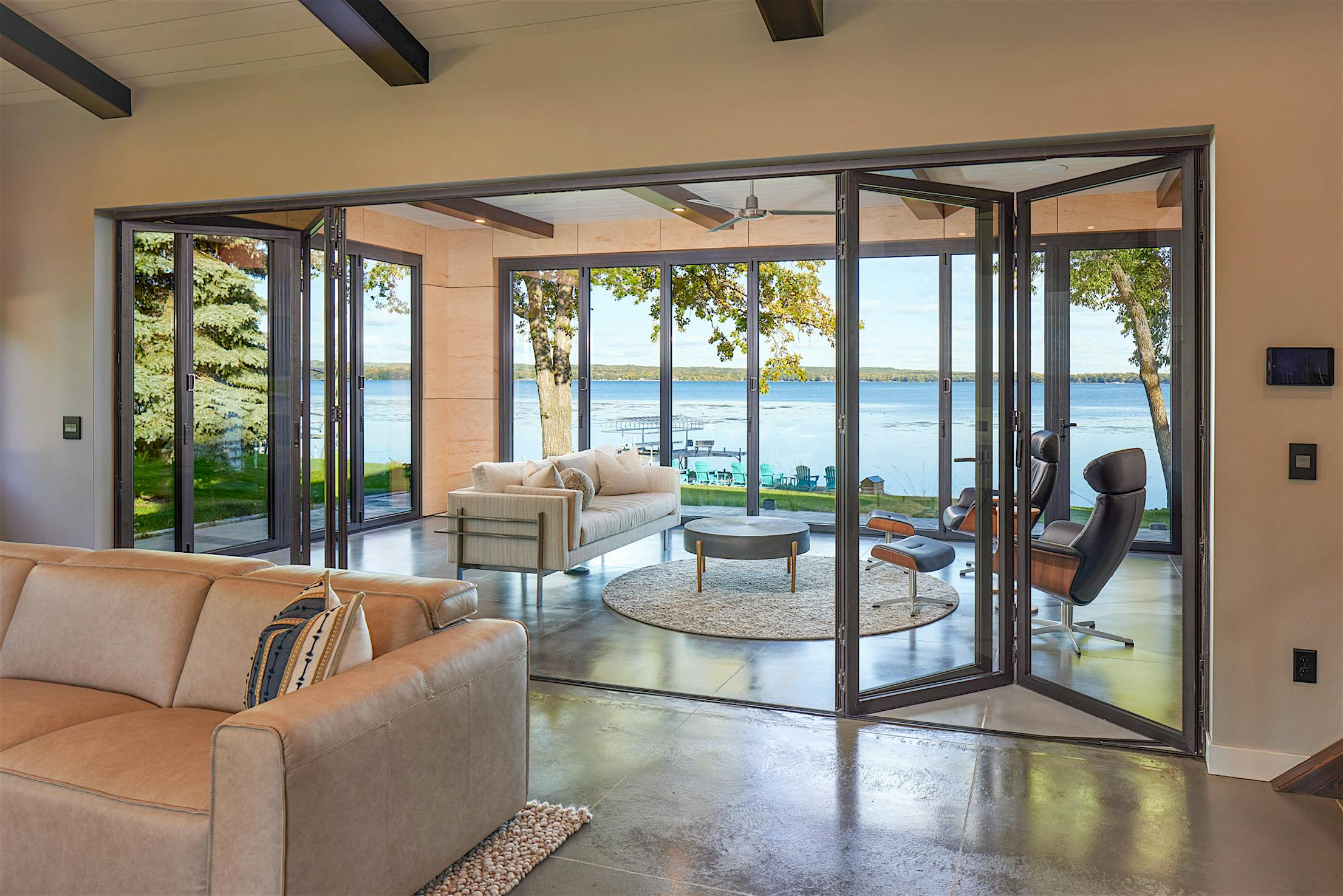 interior and exterior folding glass walls