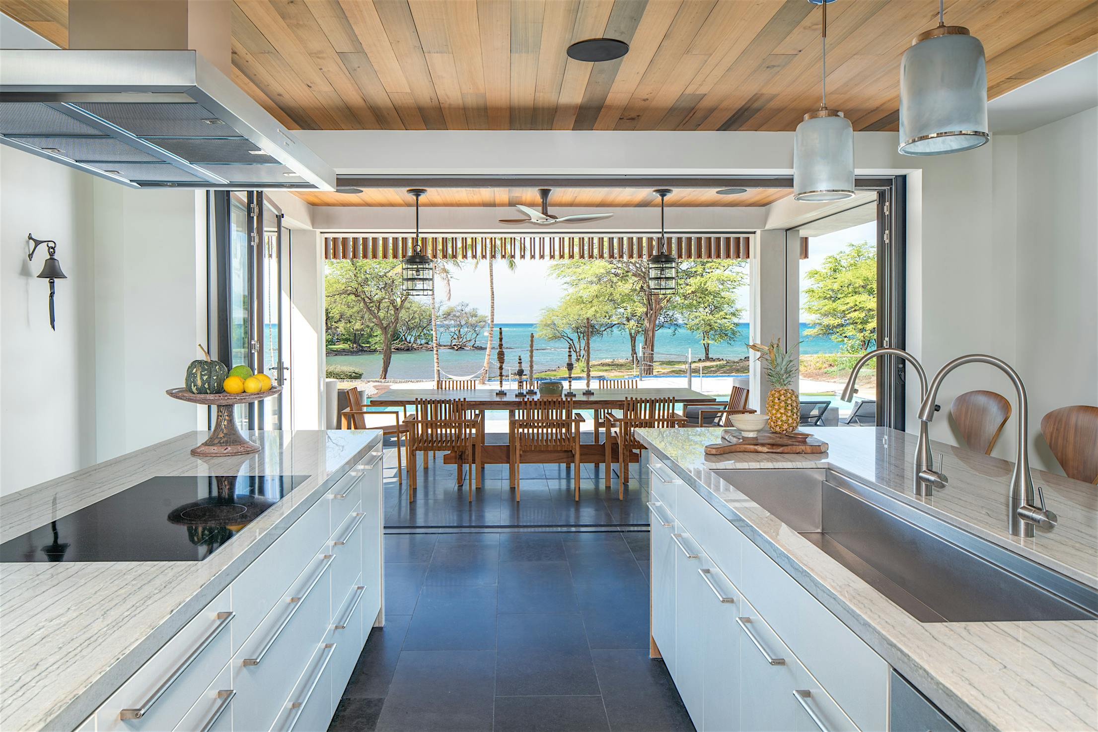 Airbnb kitchen with NanaWall FoldFlat residential glass walls