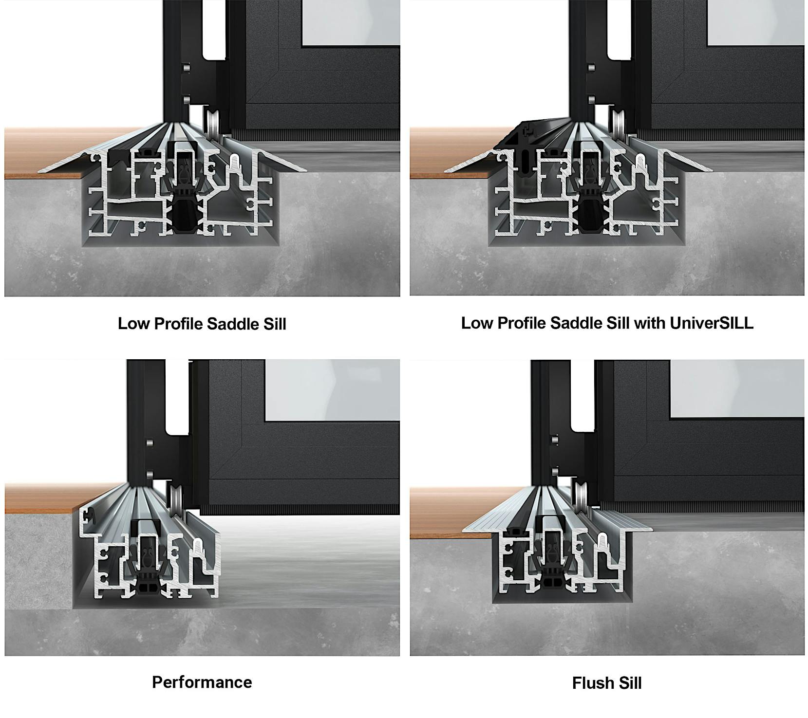 NanaWall Generation 4 performance sills for folding glass walls