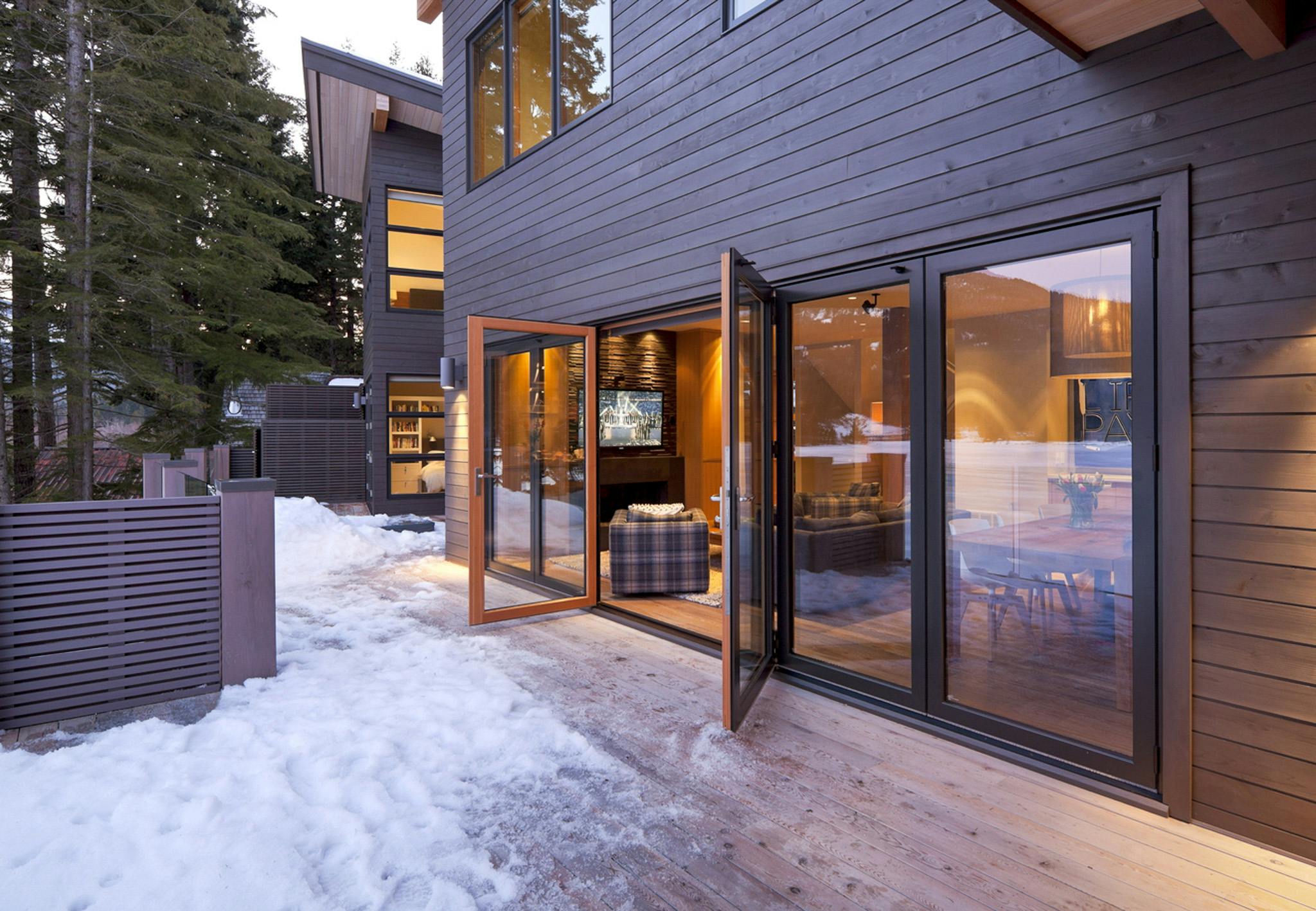 folding moveable glass doors in snow