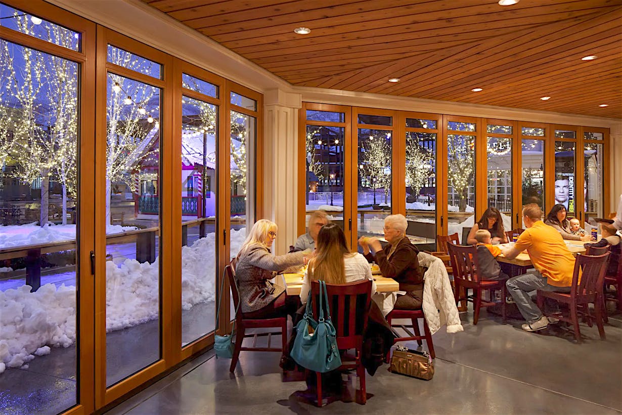 wood framed commercial movable glass doors