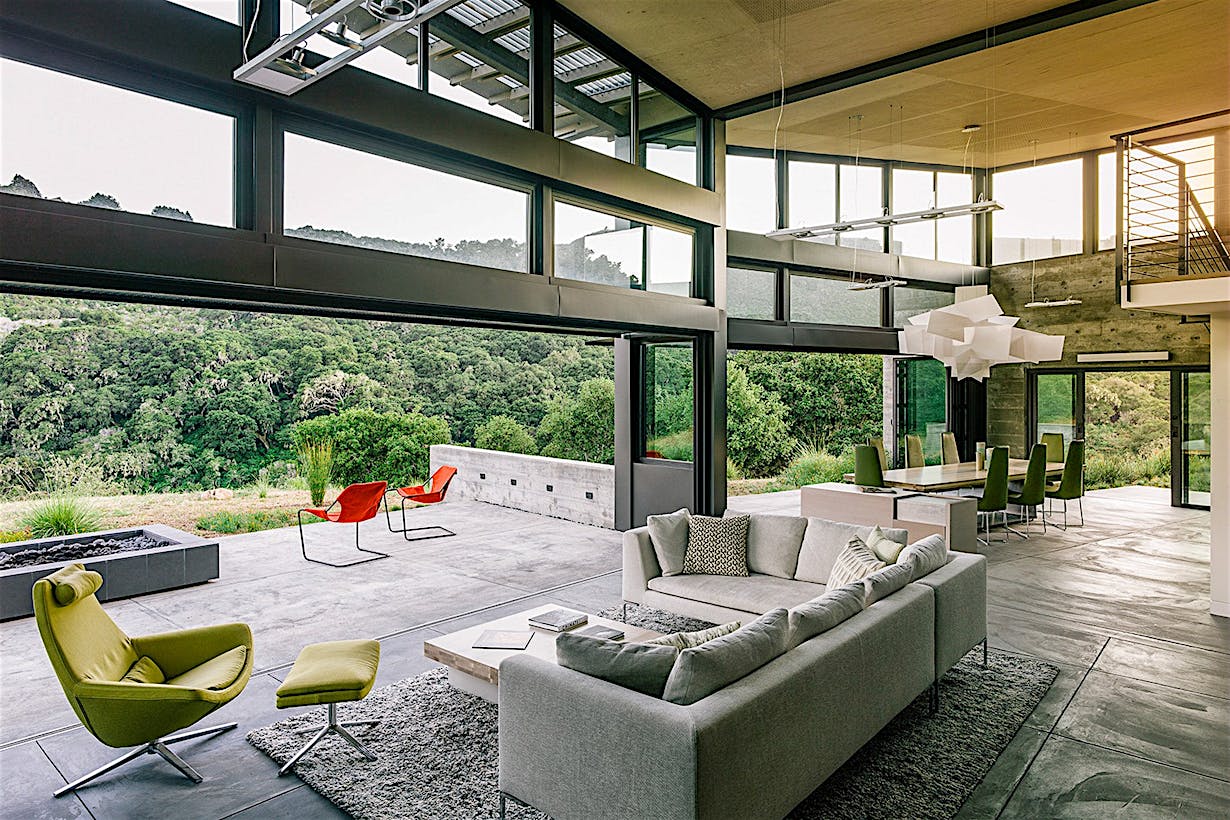 industrial modern home with residential glass wall systems
