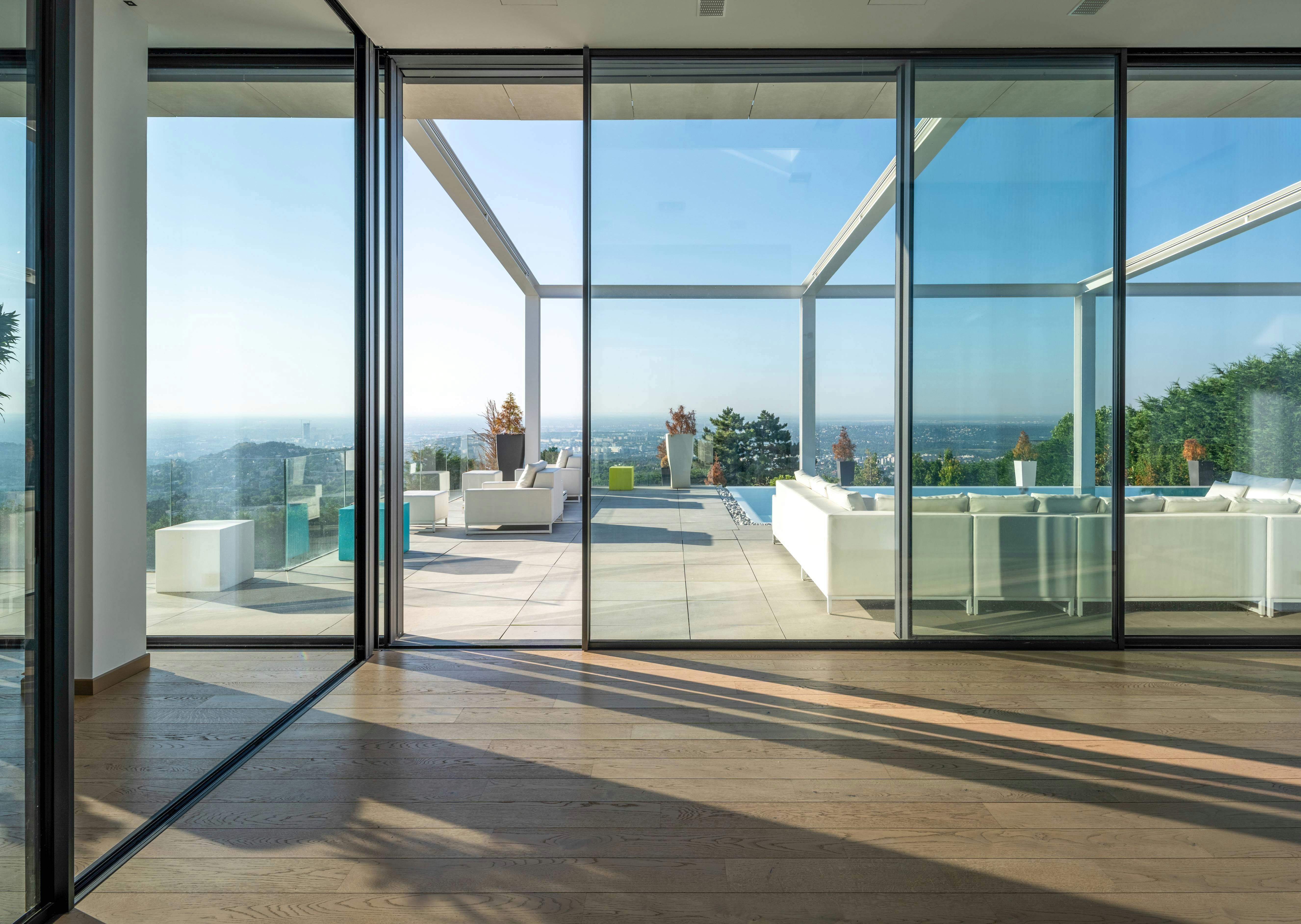 floor-to-ceiling glass walls