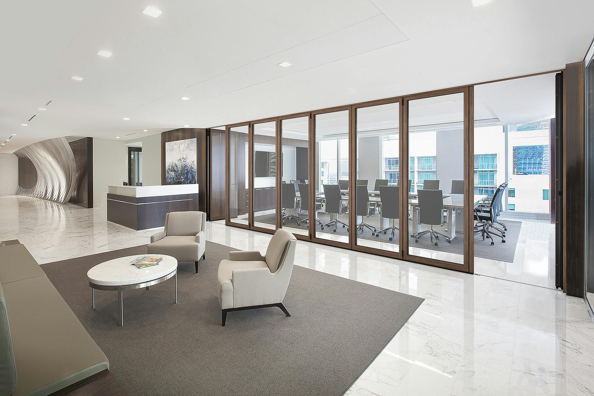 acoustically rated wood framed folding glass walls