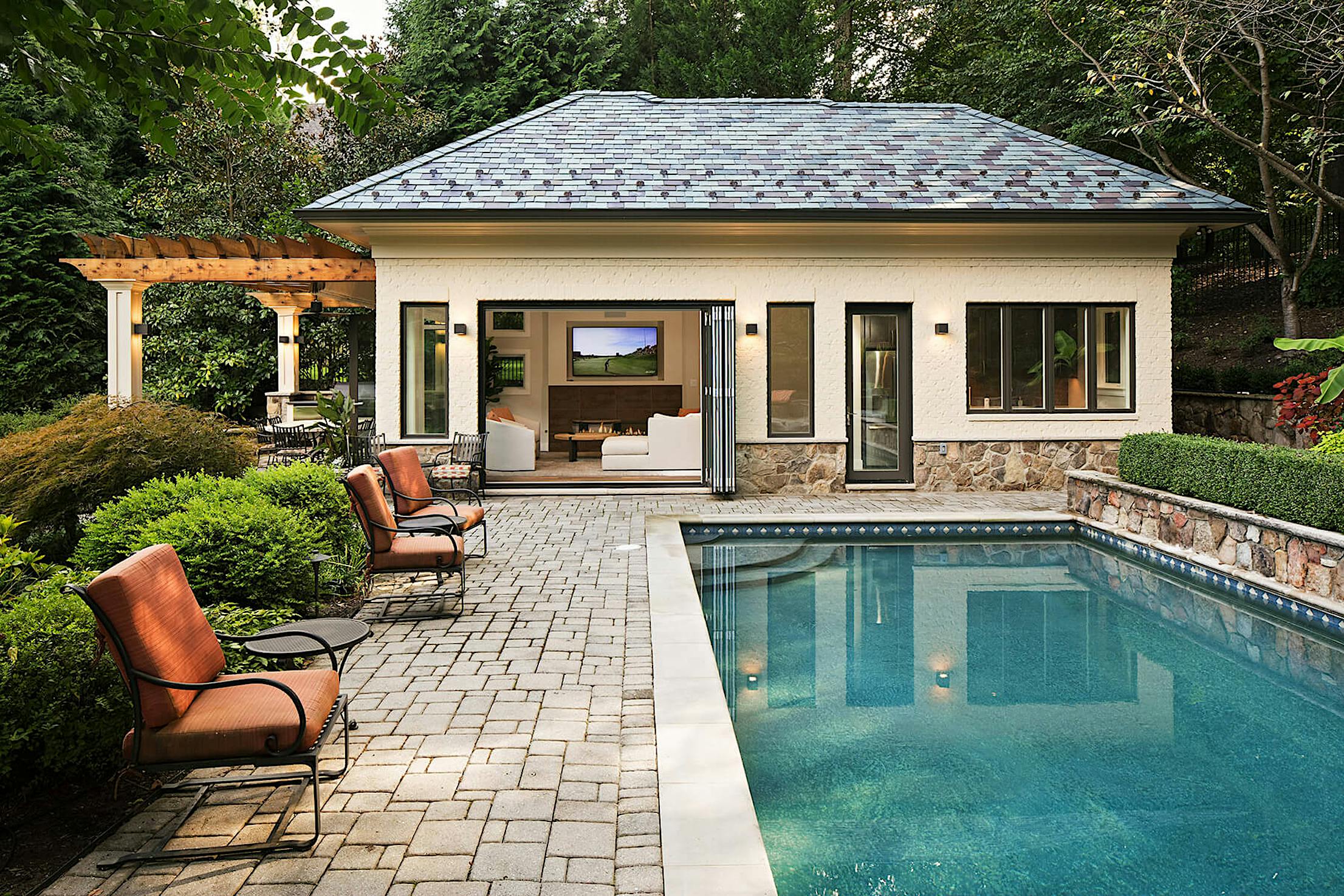 pool house folding glass wall