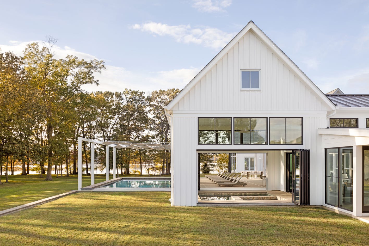 modern farmhouse design with operable glass walls