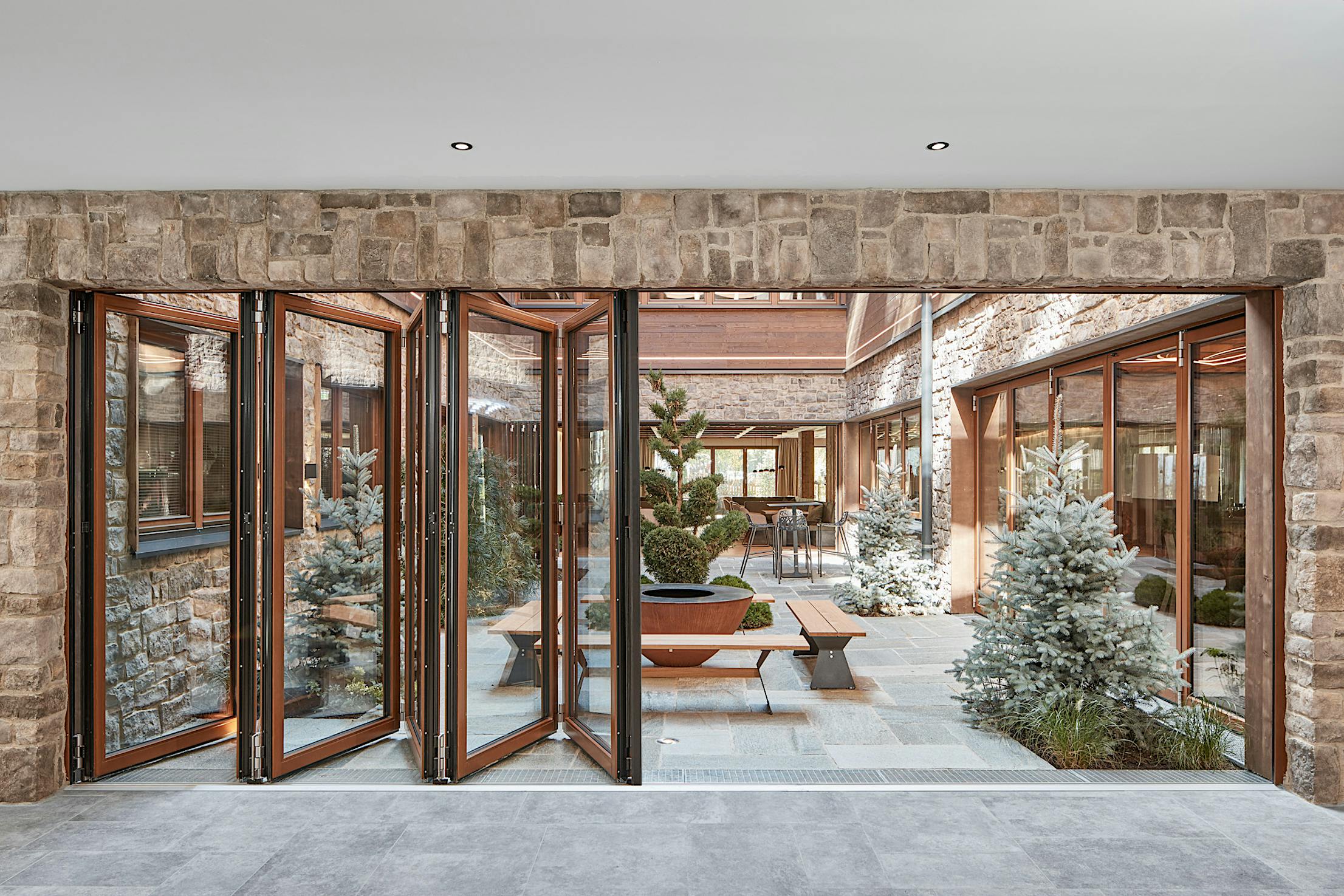 wood framed folding glass walls