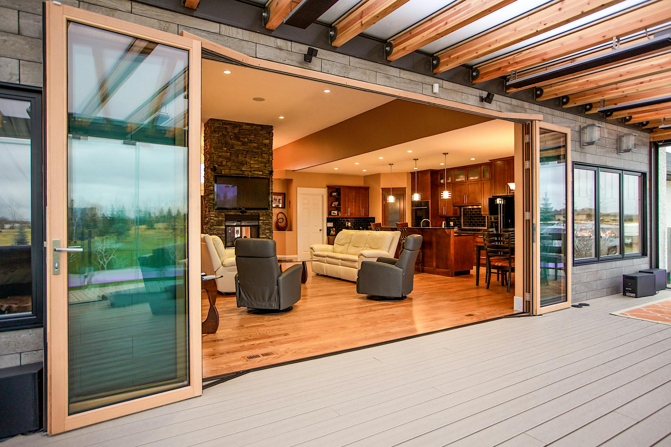 FoldFlat wood glass walls