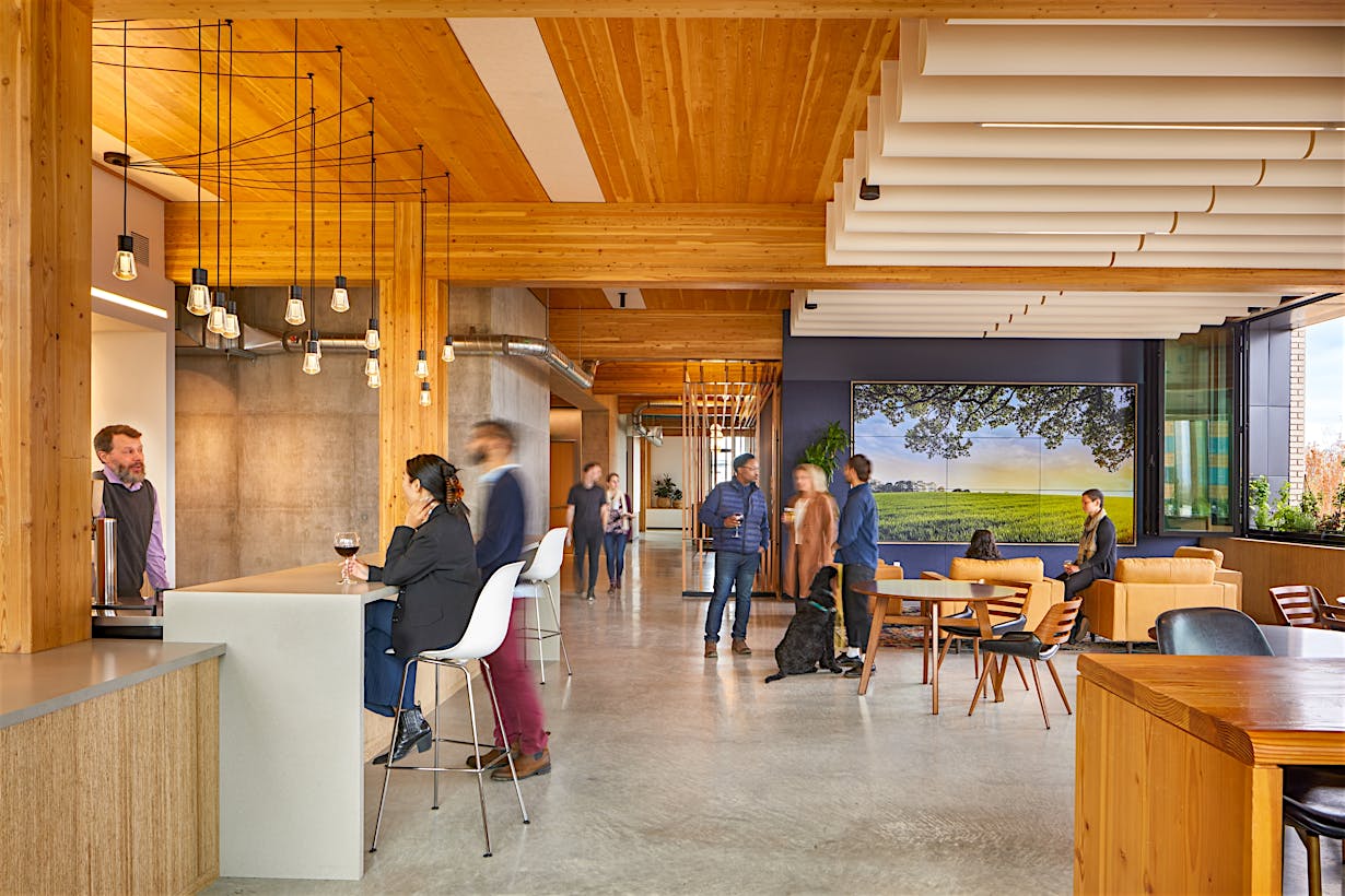 sustainable workplace design with opening glass walls