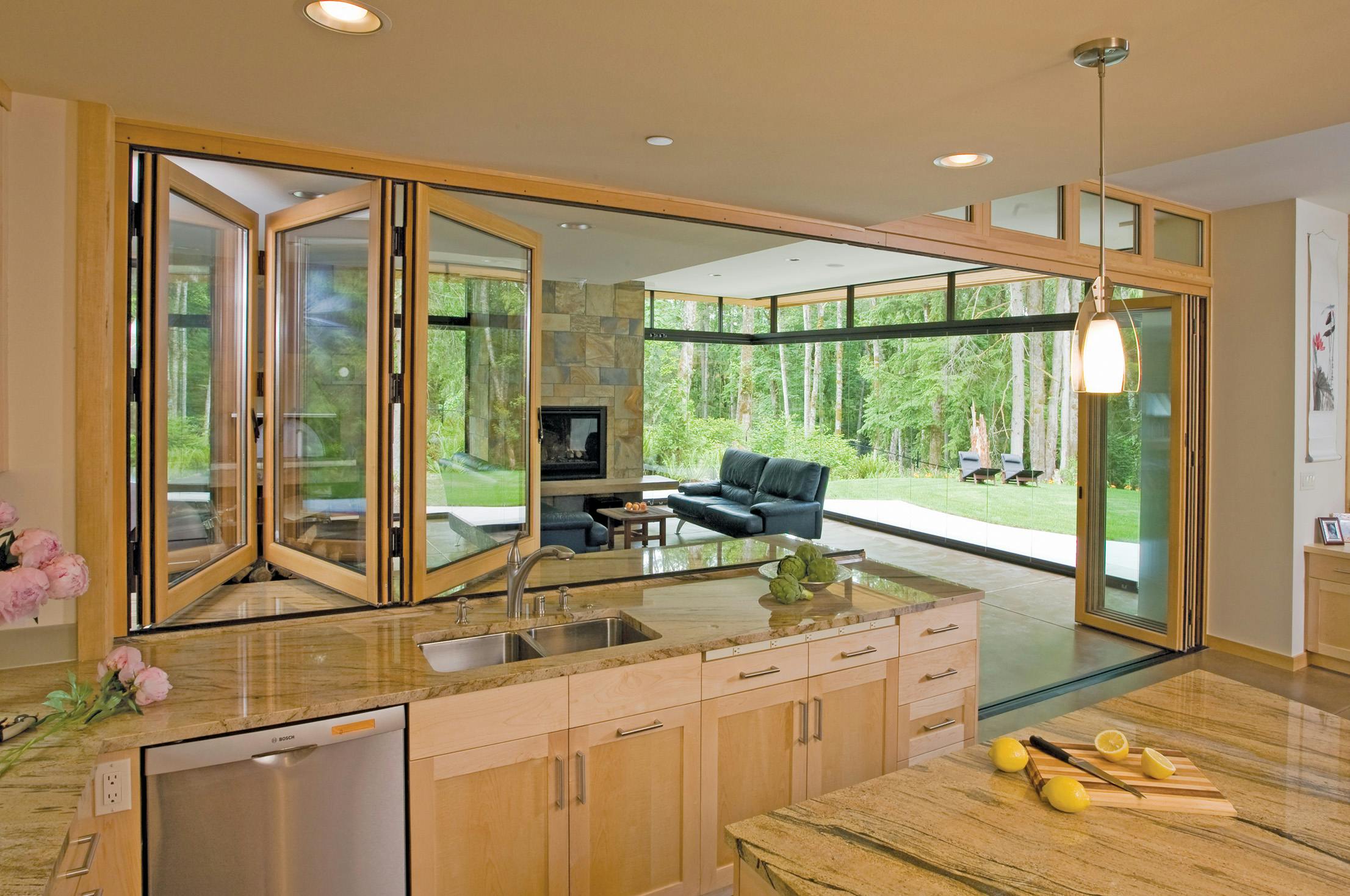 wood and aluminum folding and sliding glass walls