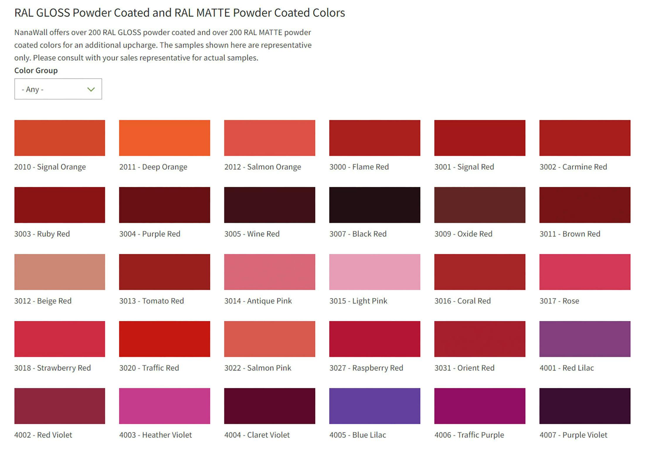 Barbie RAL powder coat colors for NanaWall glass wall systems